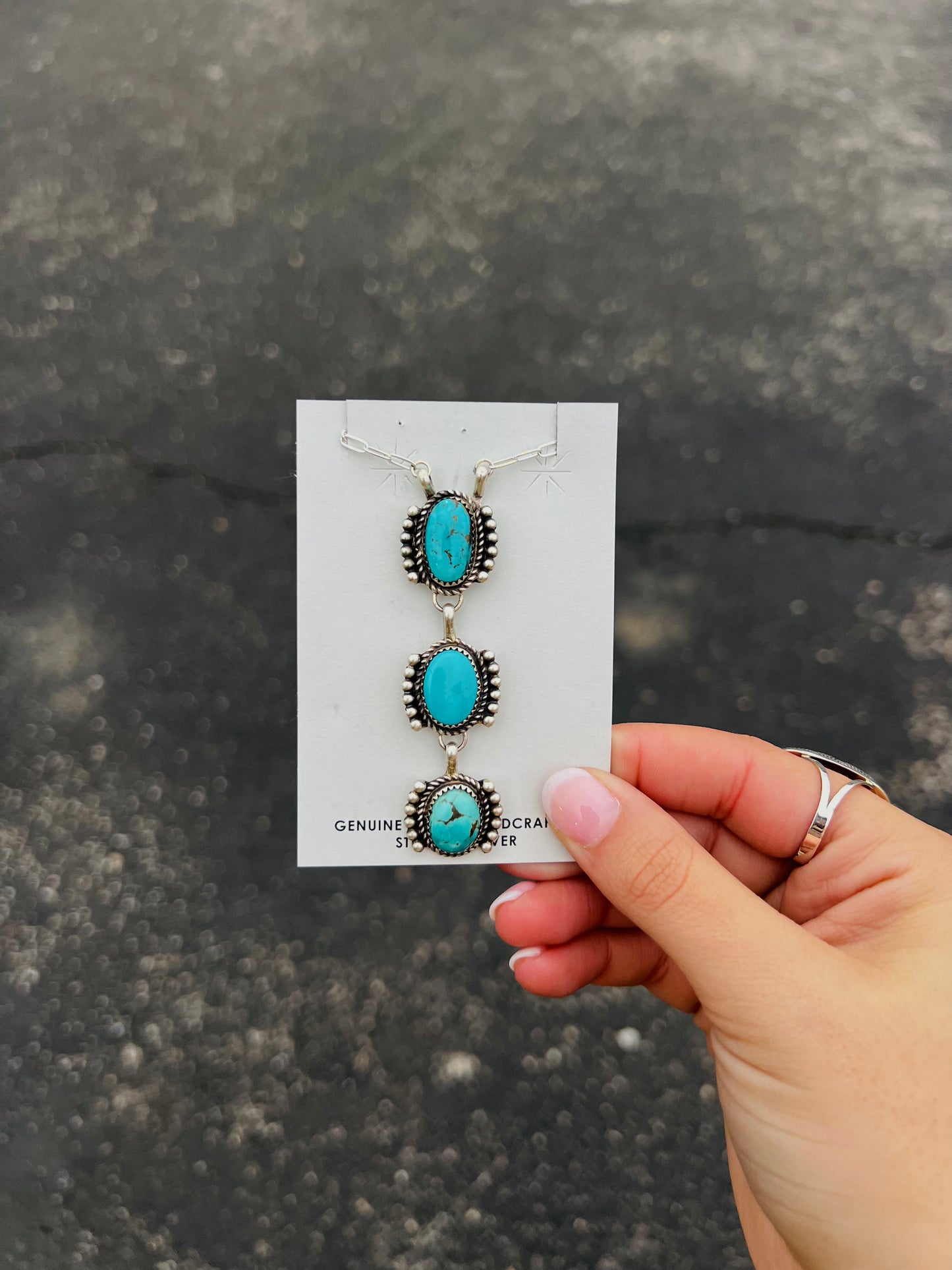 The Luci 3 Stone Oval Genuine Turquoise Sterling Silver Necklace