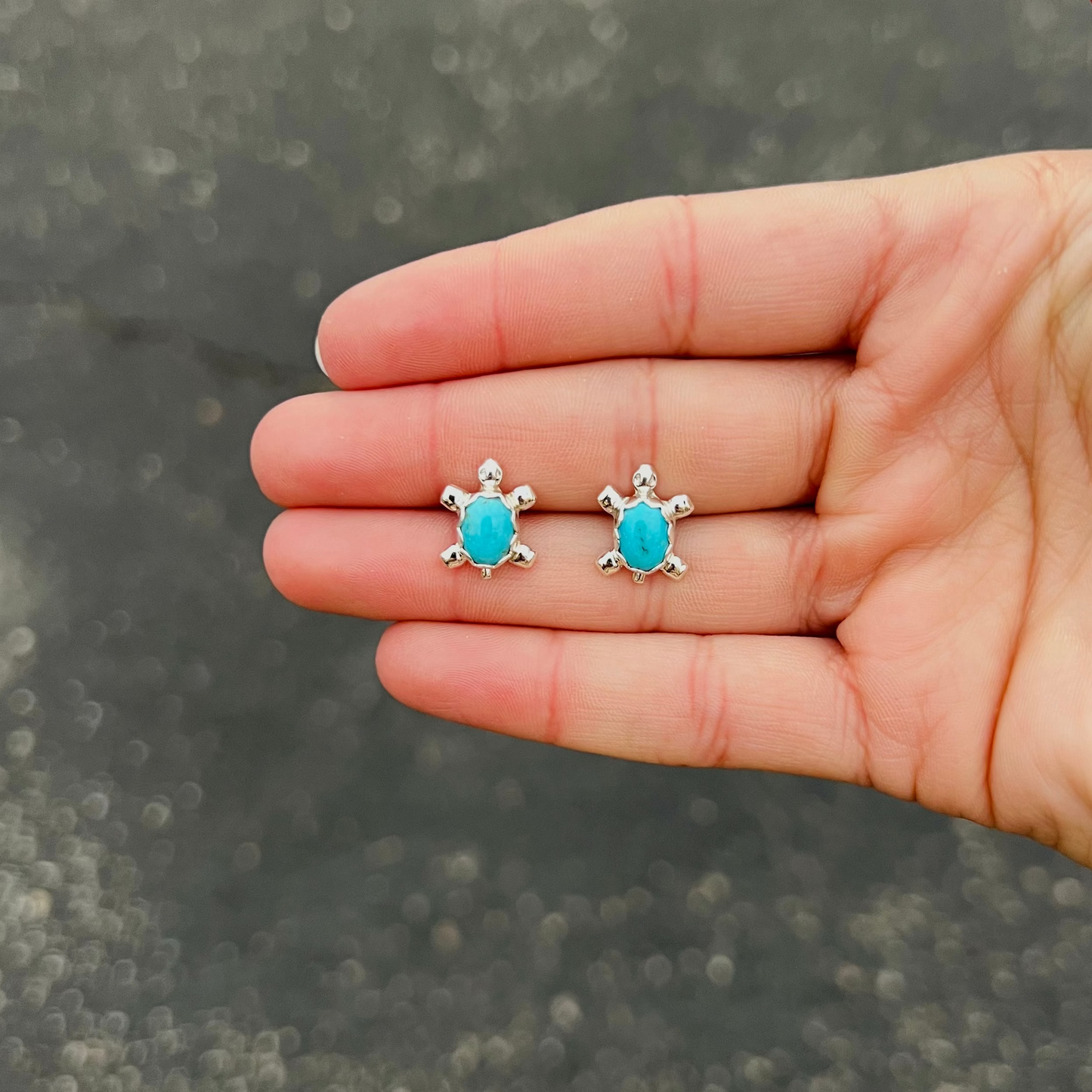 Sterling Silver Genuine Turquoise Turtle Earrings