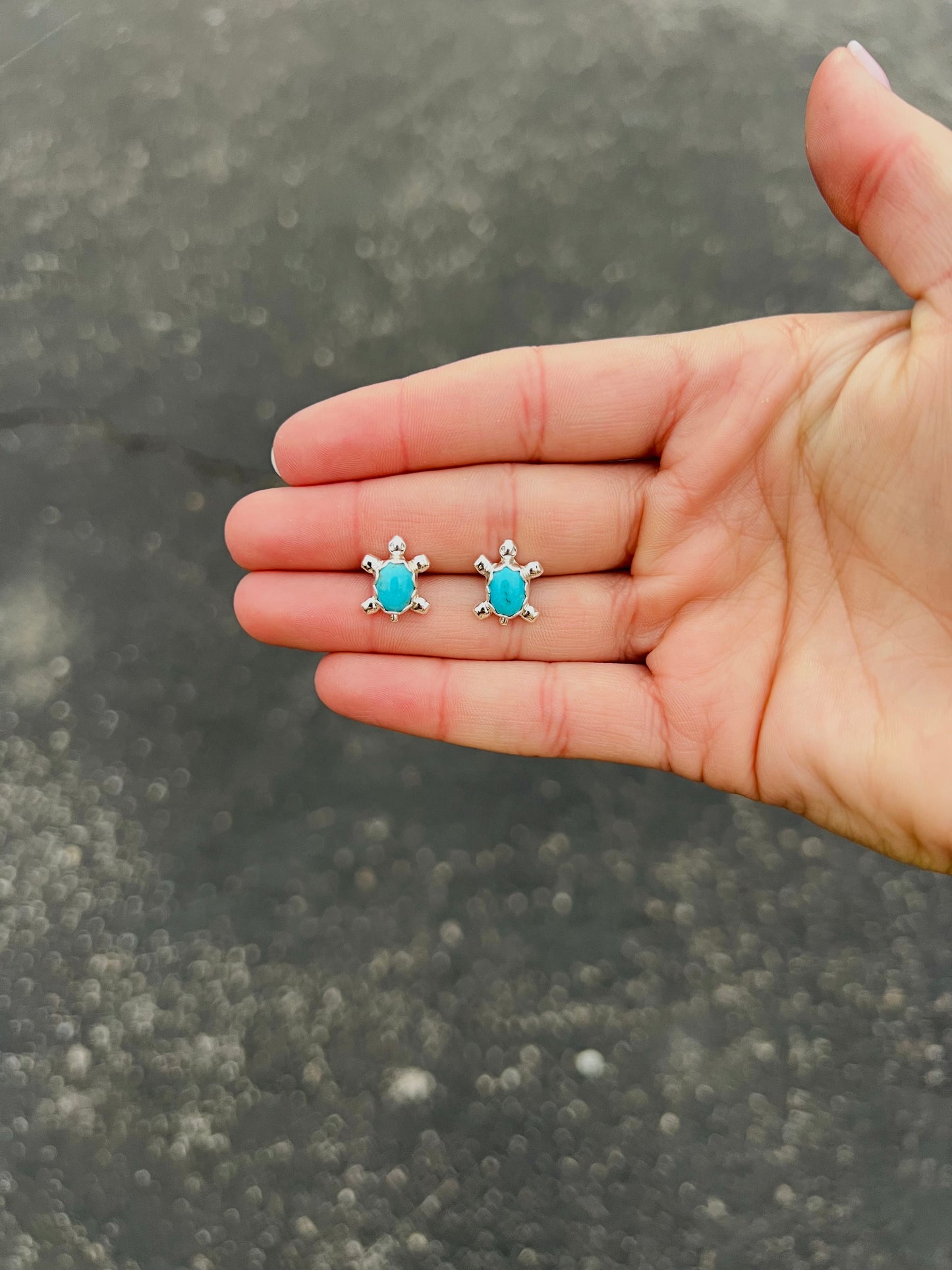 Sterling Silver Genuine Turquoise Turtle Earrings