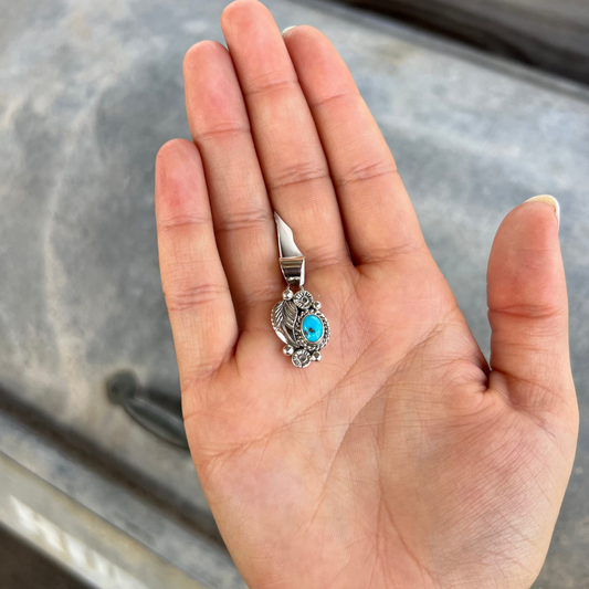 Sterling Silver Genuine Turquoise Pendant with leaf and silver drops
