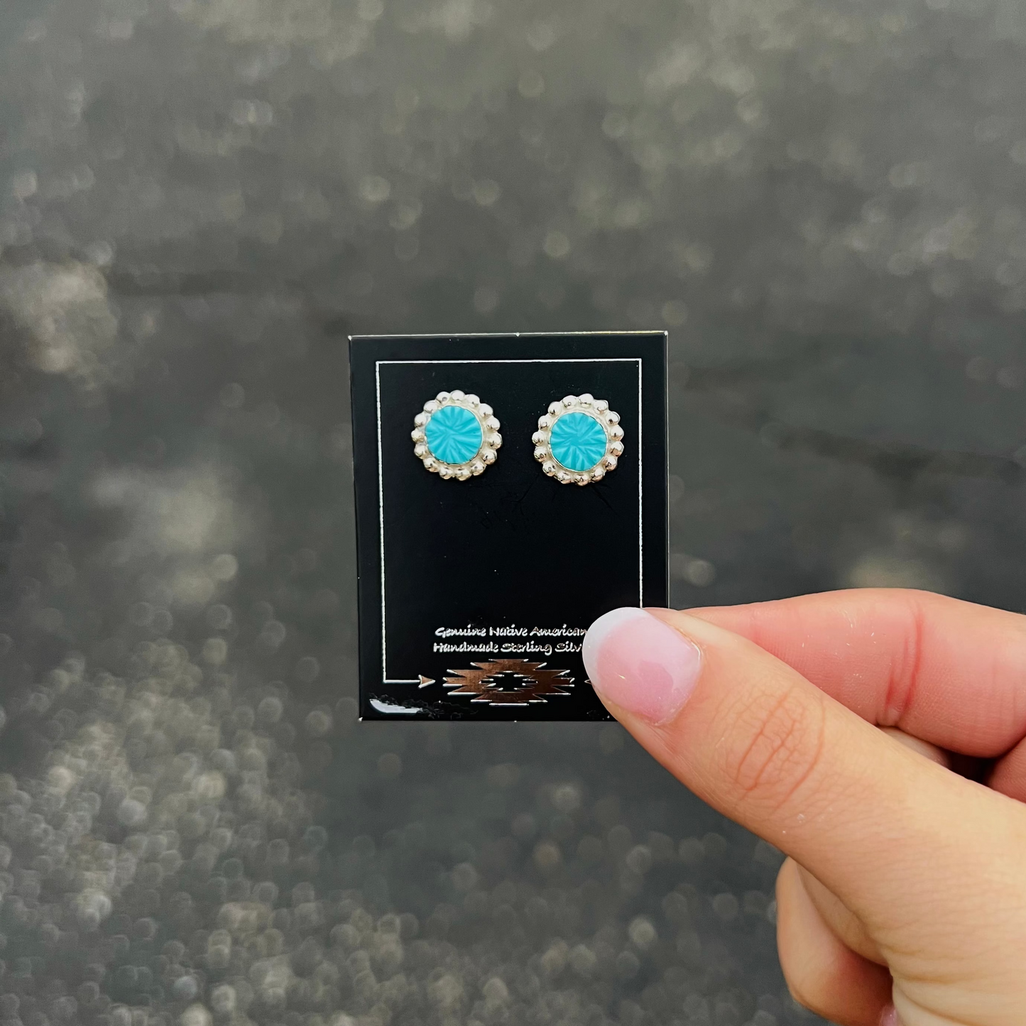 Zuni Hand Carved Turquoise Beaded Earrings