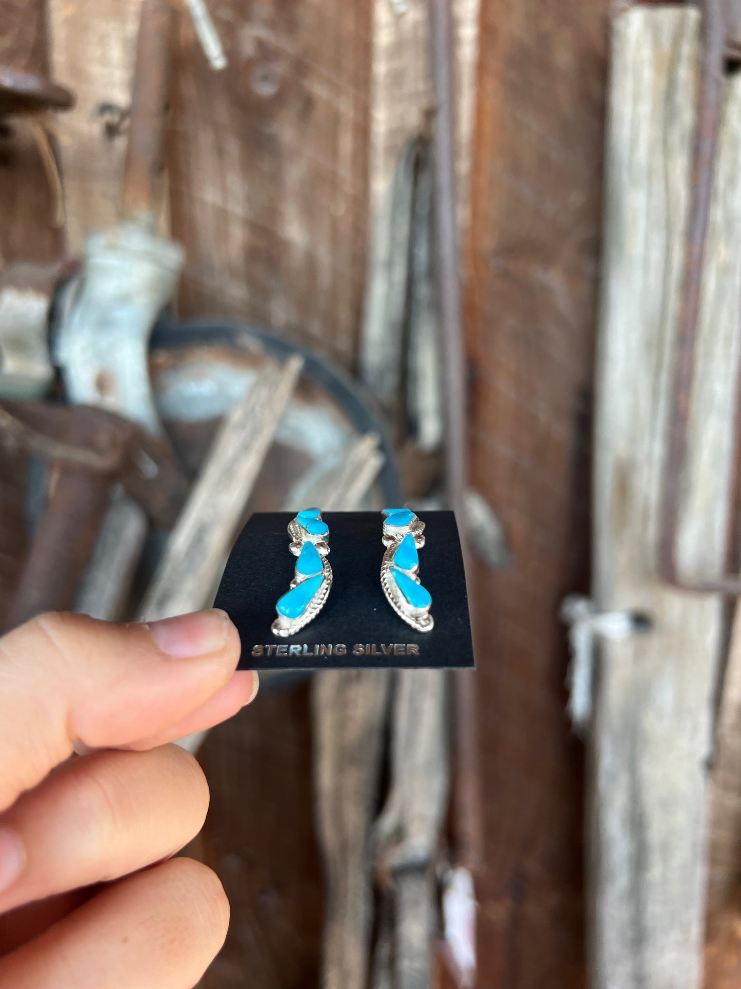 Authentic Turquoise Sterling Silver 4 Stone Teardrop Inlay Earrings