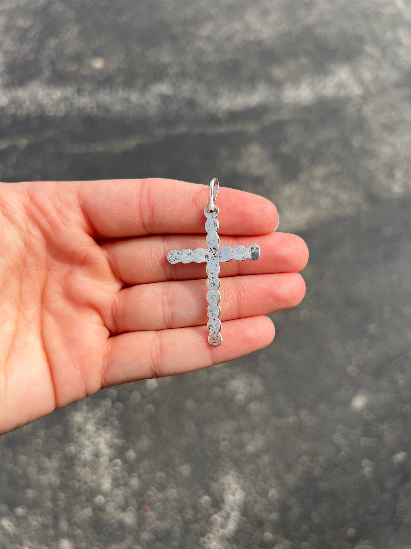 Navajo Pearls Sterling Silver Cross Pendant with Genuine Turquoise Stone