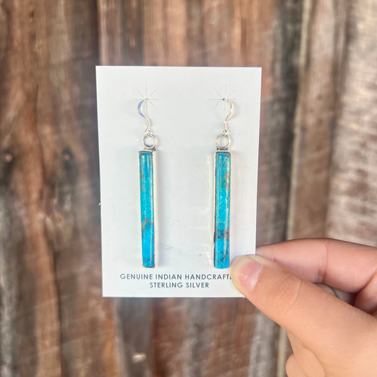 Genuine Turquoise Sterling Silver Bar Earrings