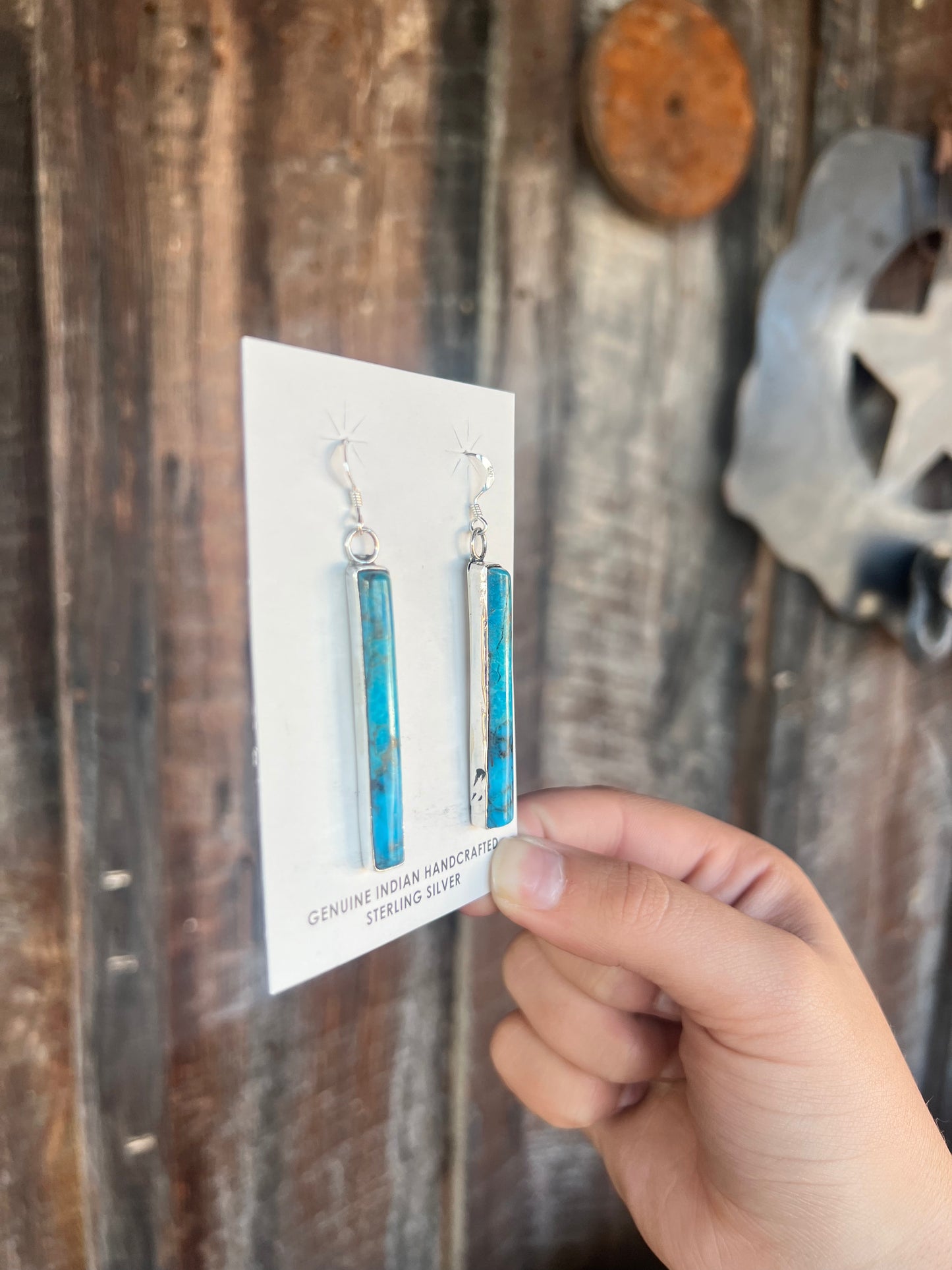 Genuine Turquoise Sterling Silver Bar Earrings