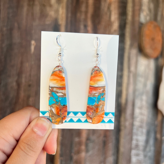 Genuine Turquoise Orange Spiny Oyster Slab Earrings