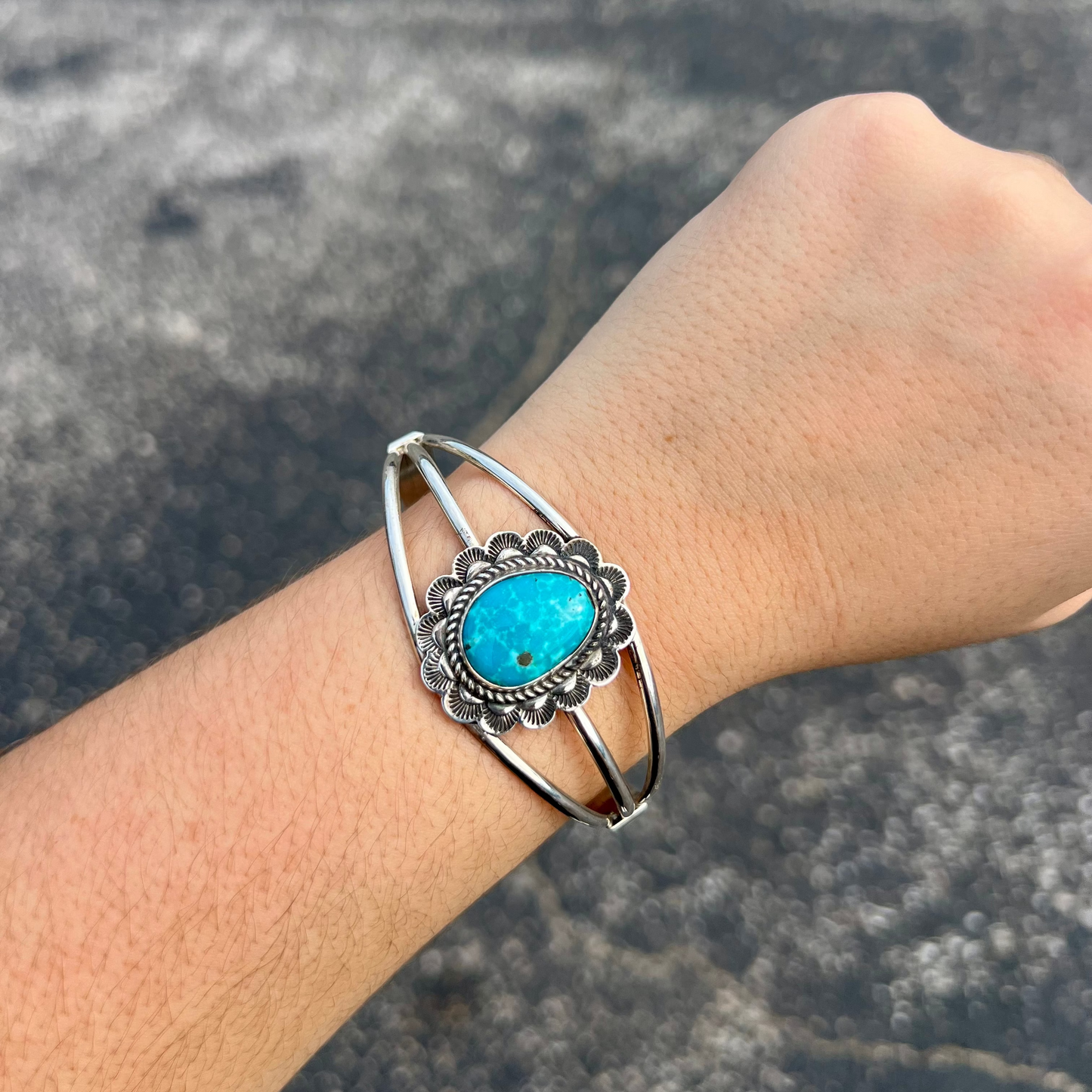 The Peri Genuine Turquoise Scalloped Sterling Silver Cuff
