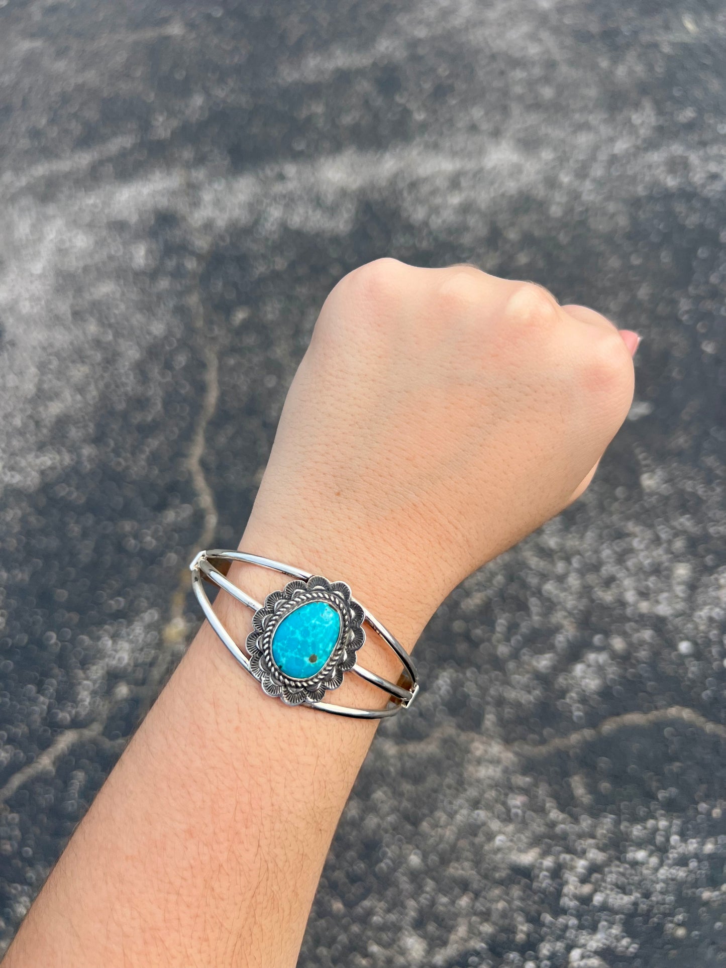 The Peri Genuine Turquoise Scalloped Sterling Silver Cuff