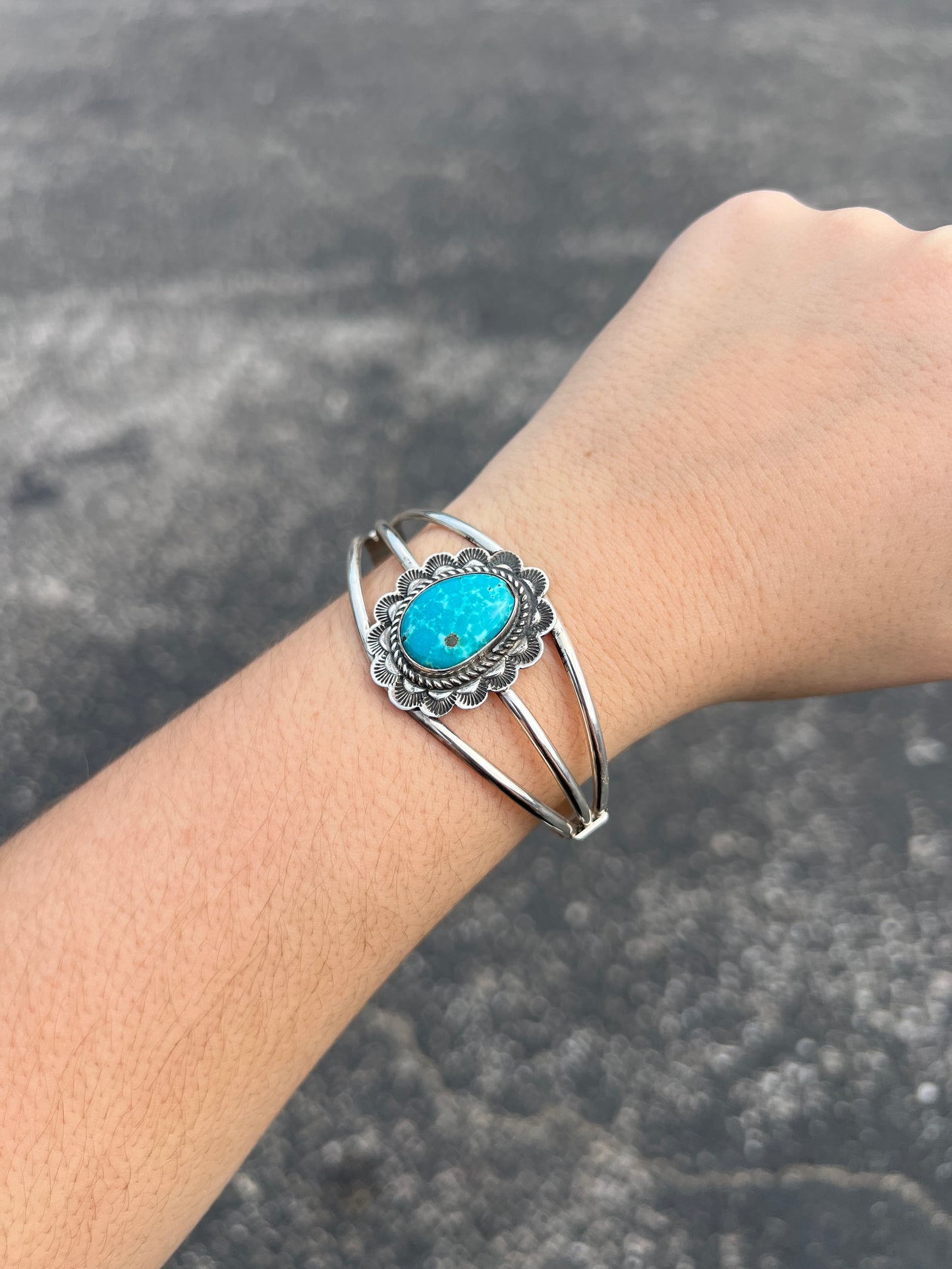 The Peri Genuine Turquoise Scalloped Sterling Silver Cuff