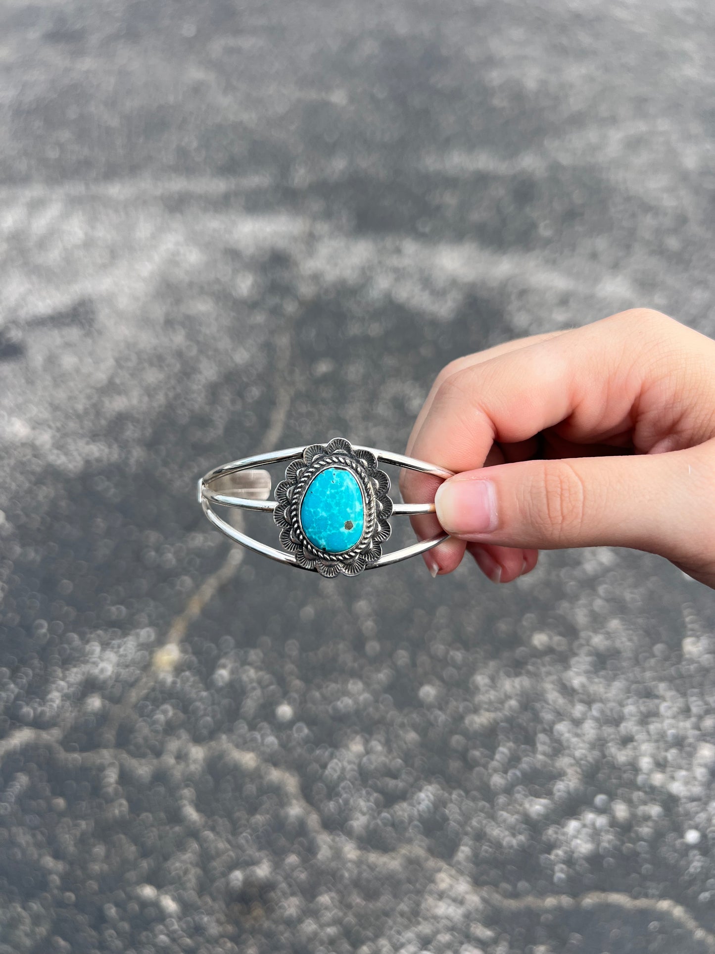 The Peri Genuine Turquoise Scalloped Sterling Silver Cuff