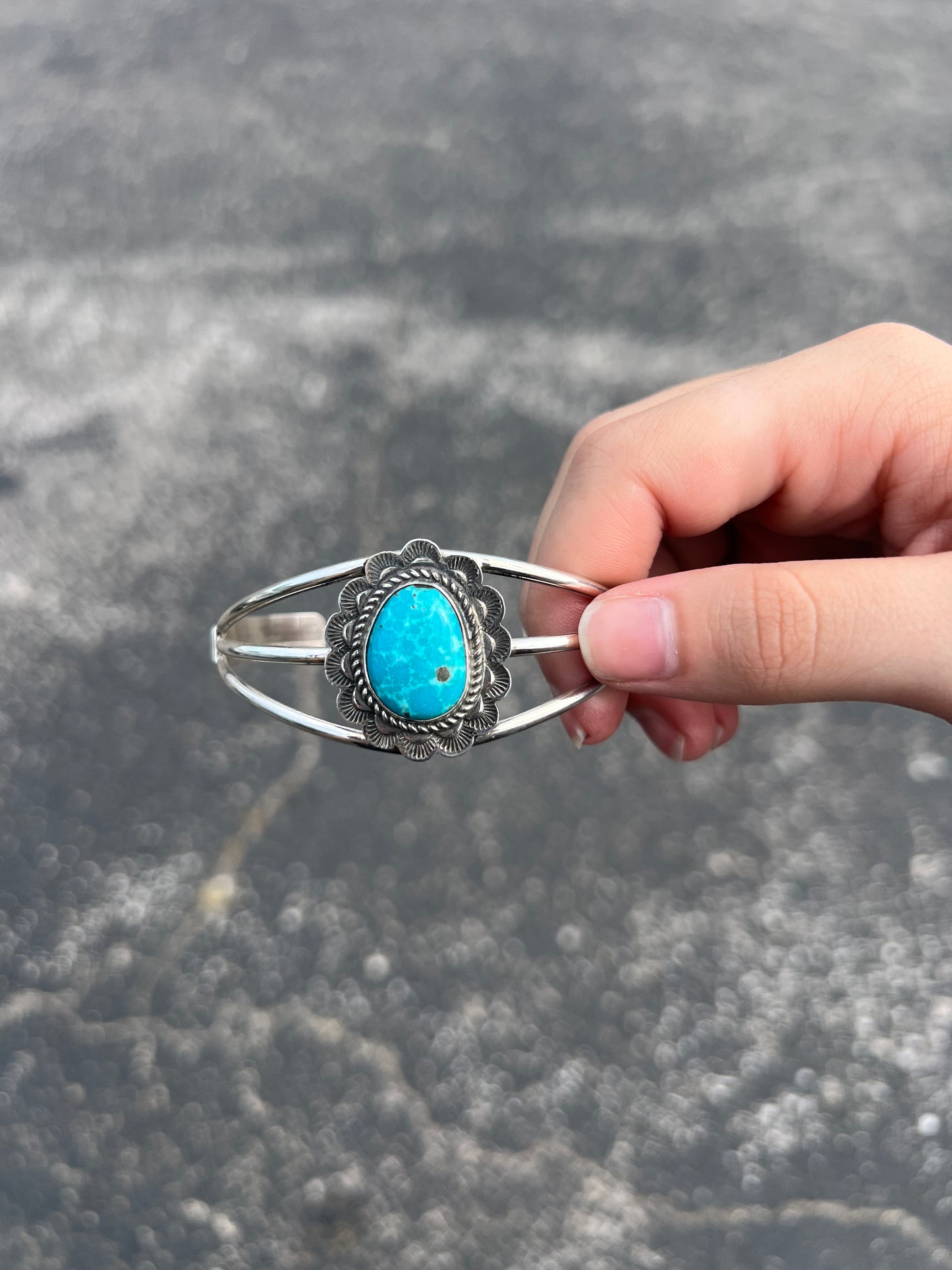 The Peri Genuine Turquoise Scalloped Sterling Silver Cuff