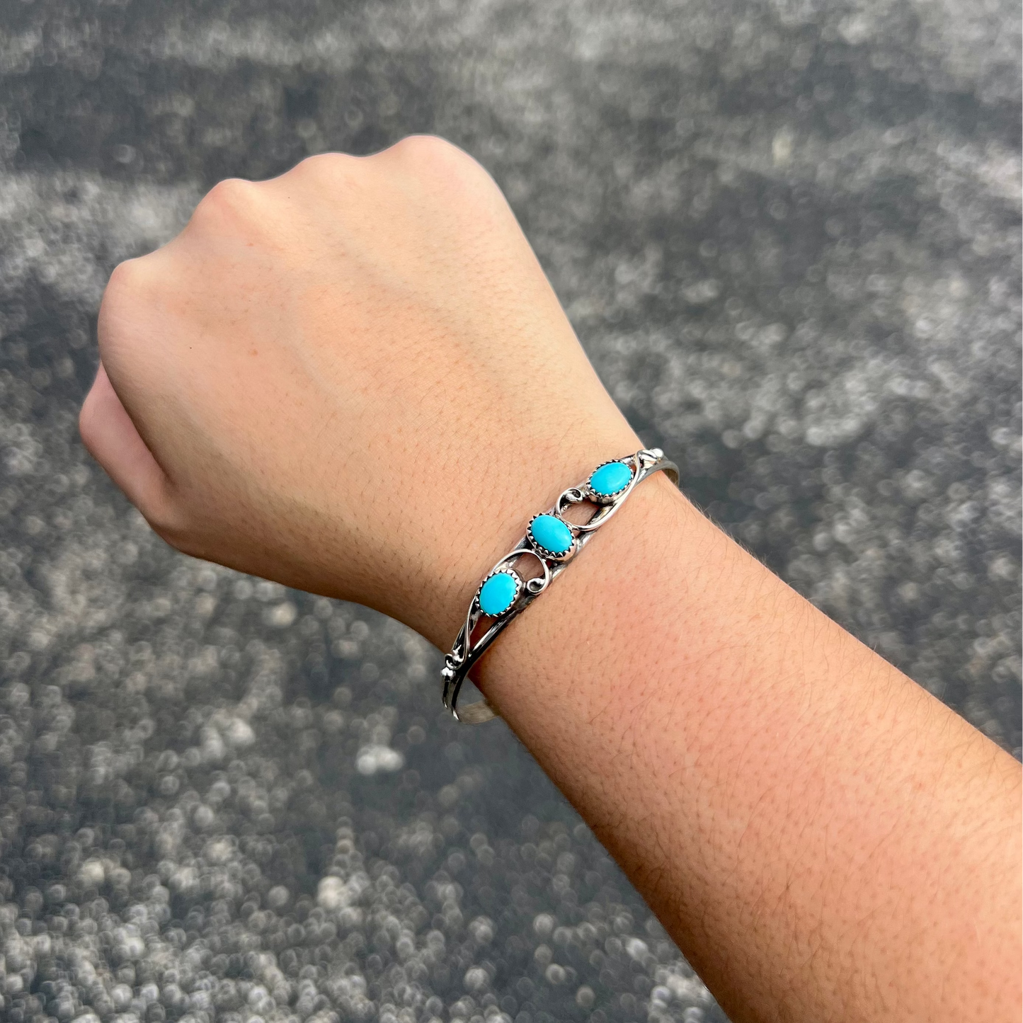 Sleeping Beauty Three Stone Turquoise Bracelet