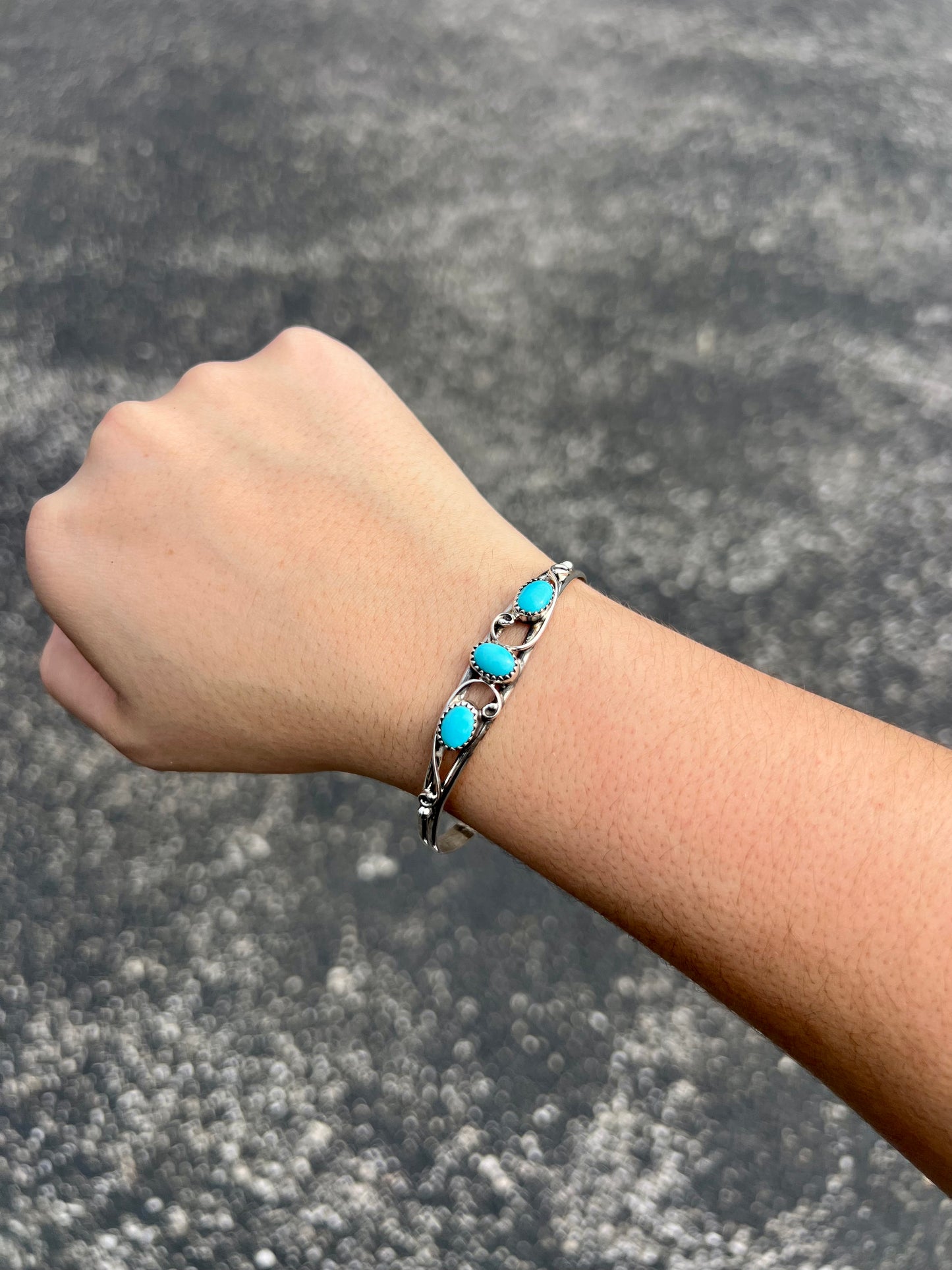 Sleeping Beauty Three Stone Turquoise Bracelet