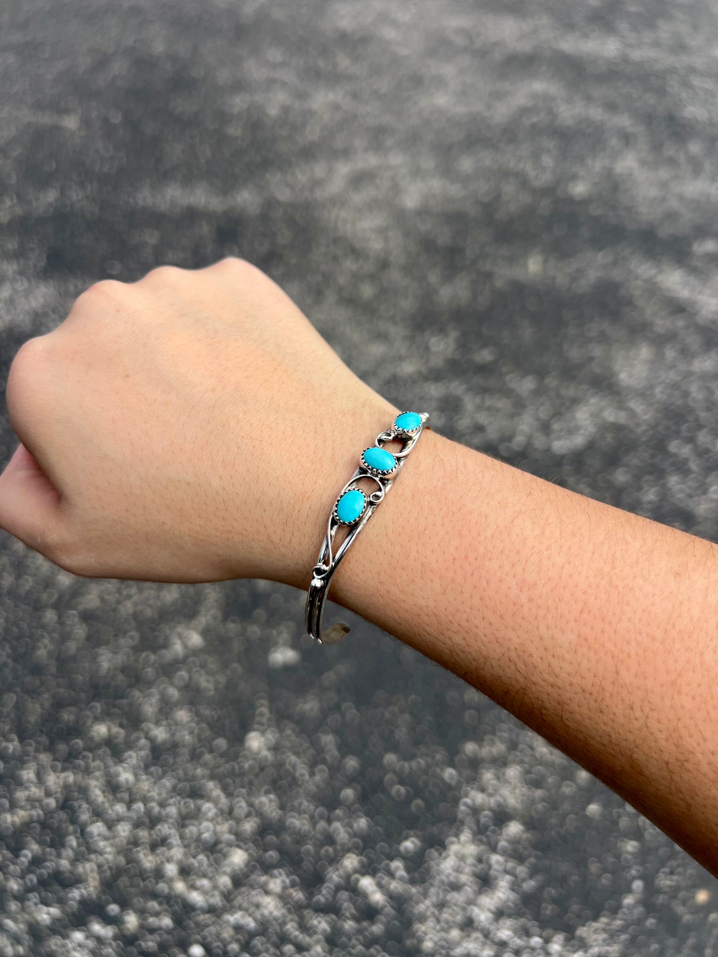 Sleeping Beauty Three Stone Turquoise Bracelet