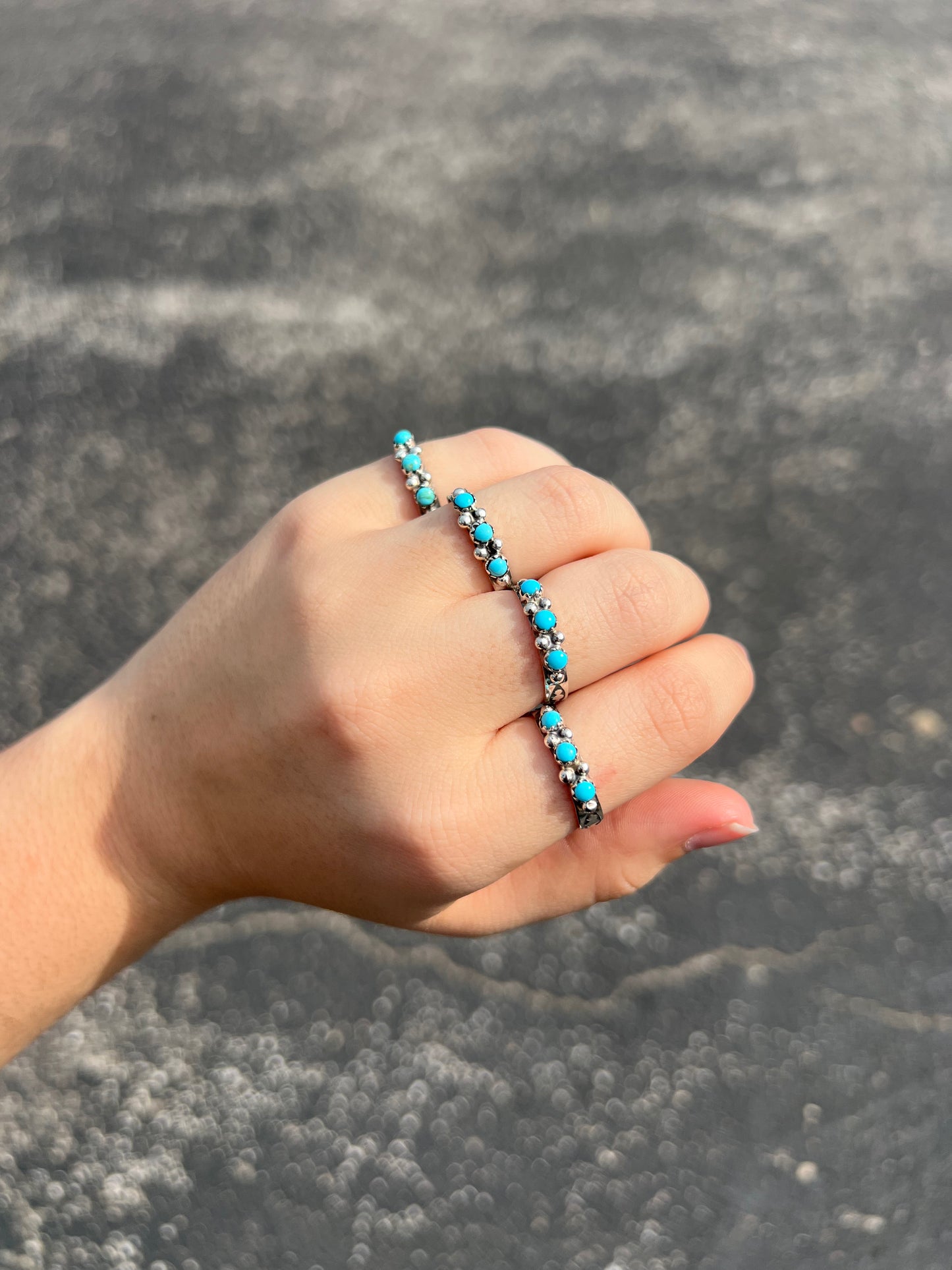 The Lola Three Stone Genuine Turquoise Sterling Silver Ring