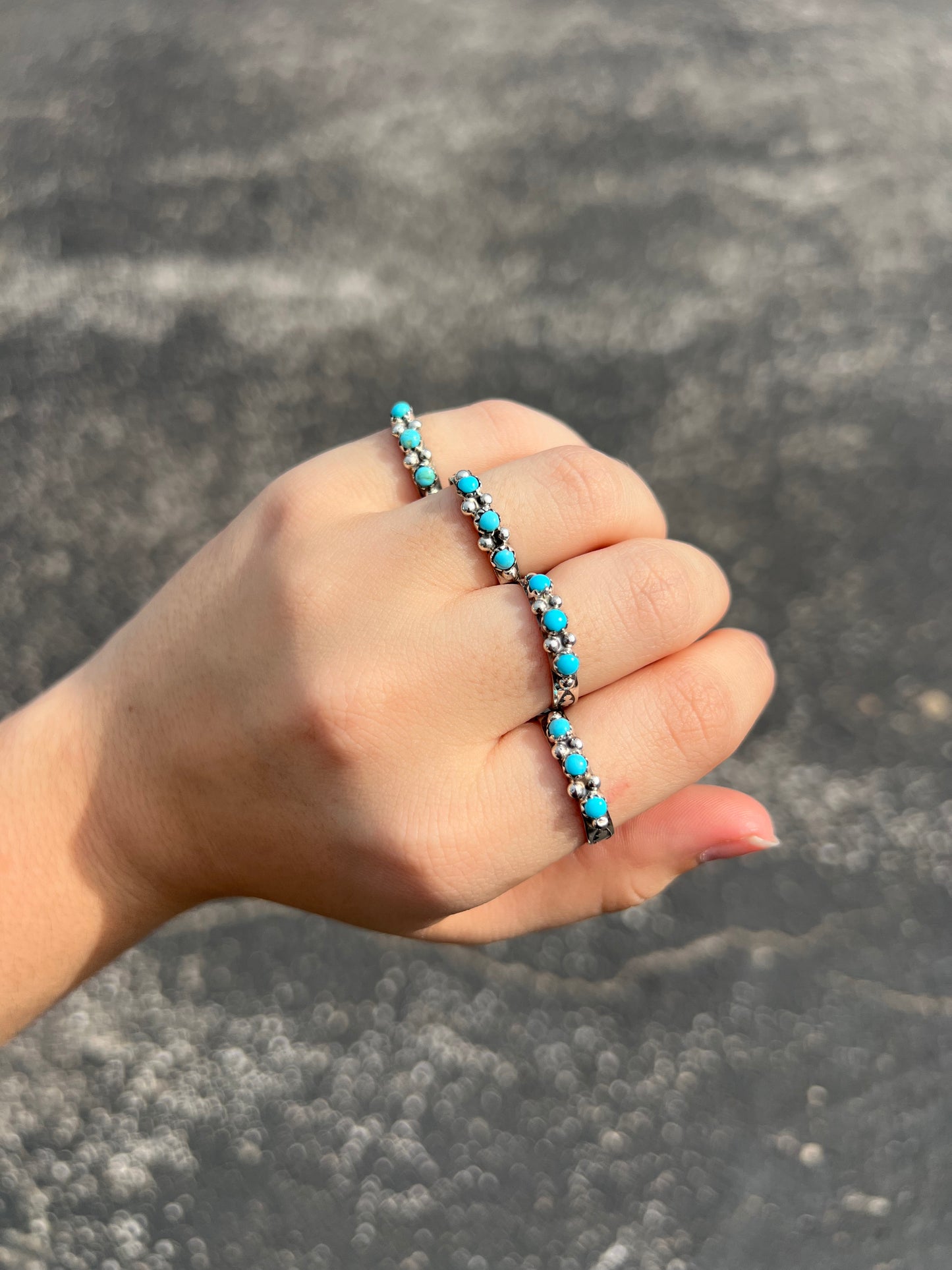 The Lola Three Stone Genuine Turquoise Sterling Silver Ring