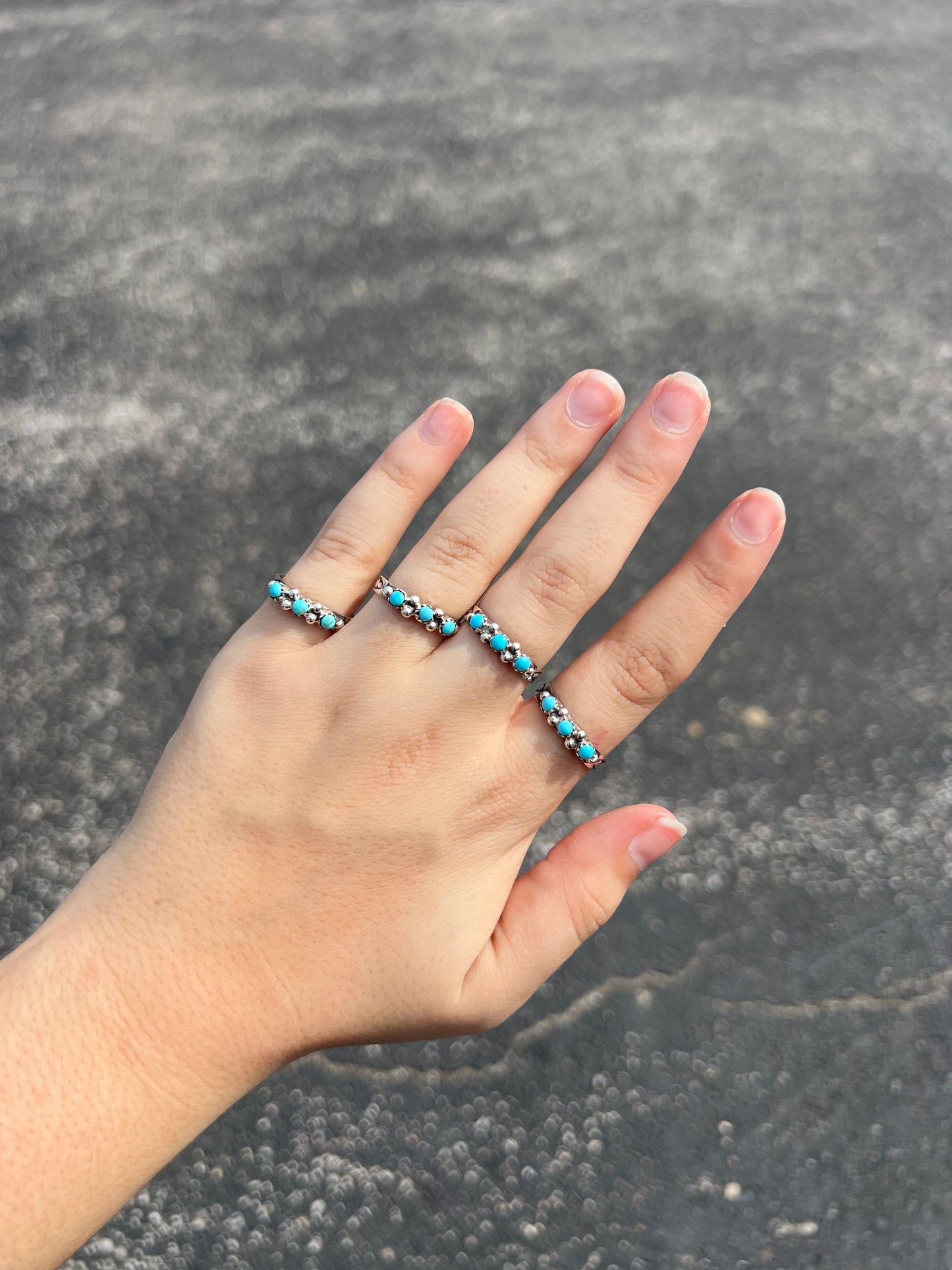 The Lola Three Stone Genuine Turquoise Sterling Silver Ring