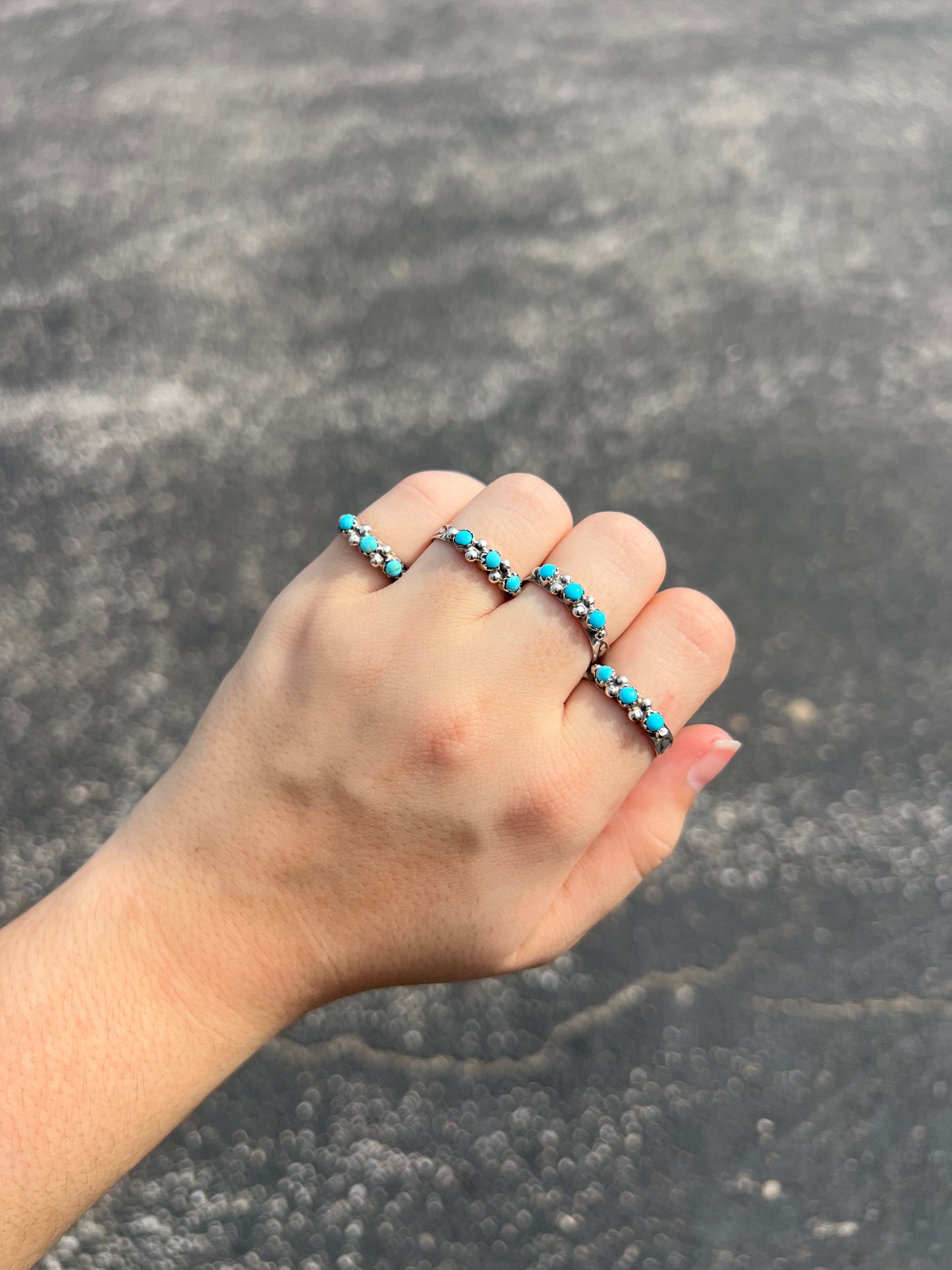 The Lola Three Stone Genuine Turquoise Sterling Silver Ring