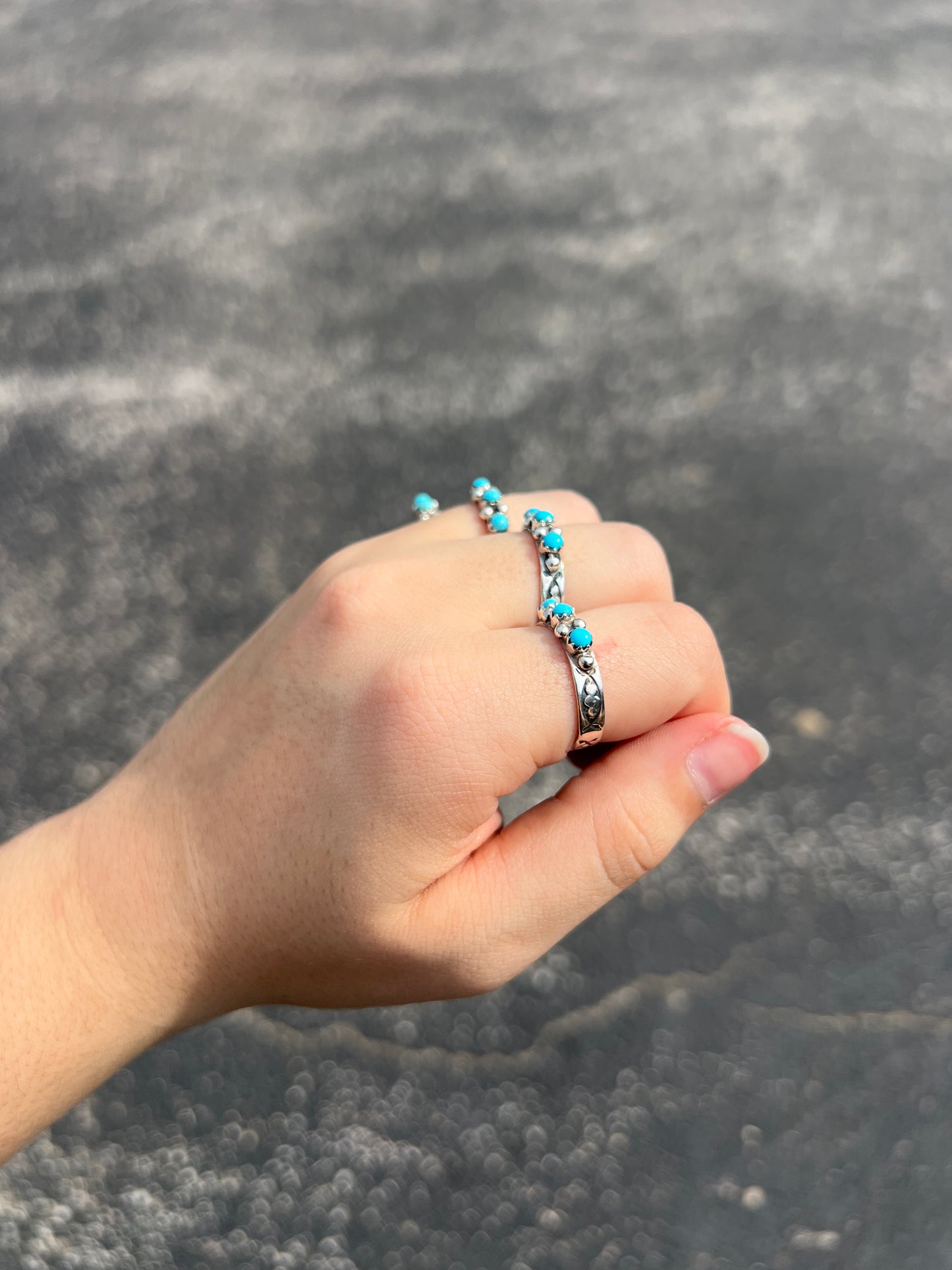 The Lola Three Stone Genuine Turquoise Sterling Silver Ring