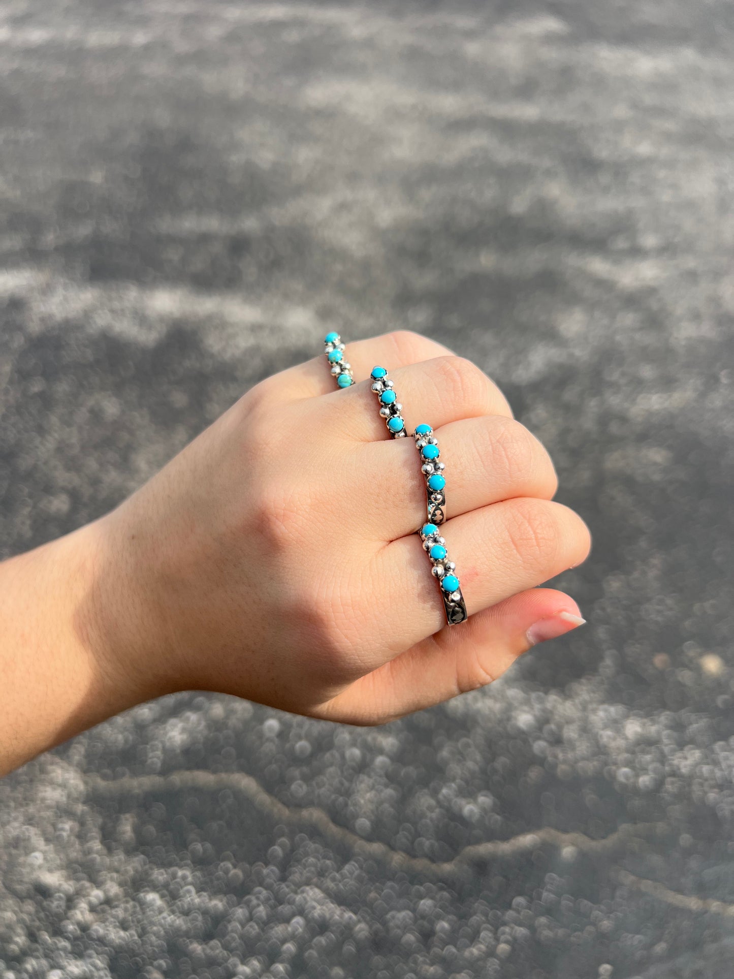 The Lola Three Stone Genuine Turquoise Sterling Silver Ring