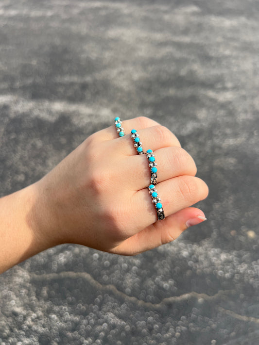 The Lola Three Stone Genuine Turquoise Sterling Silver Ring