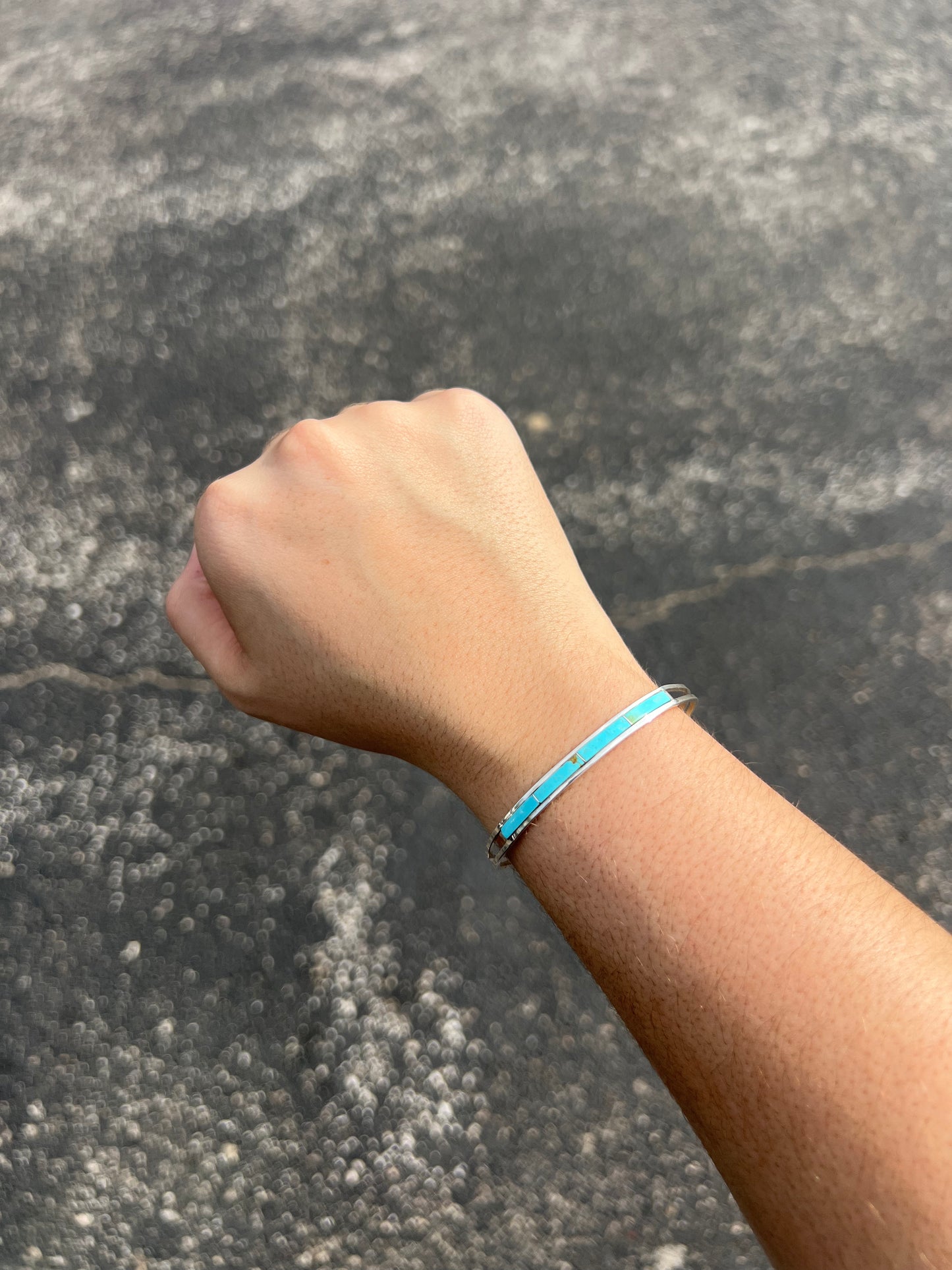 Kingman Turquoise 4 Section Inlay Sterling Silver Cuff