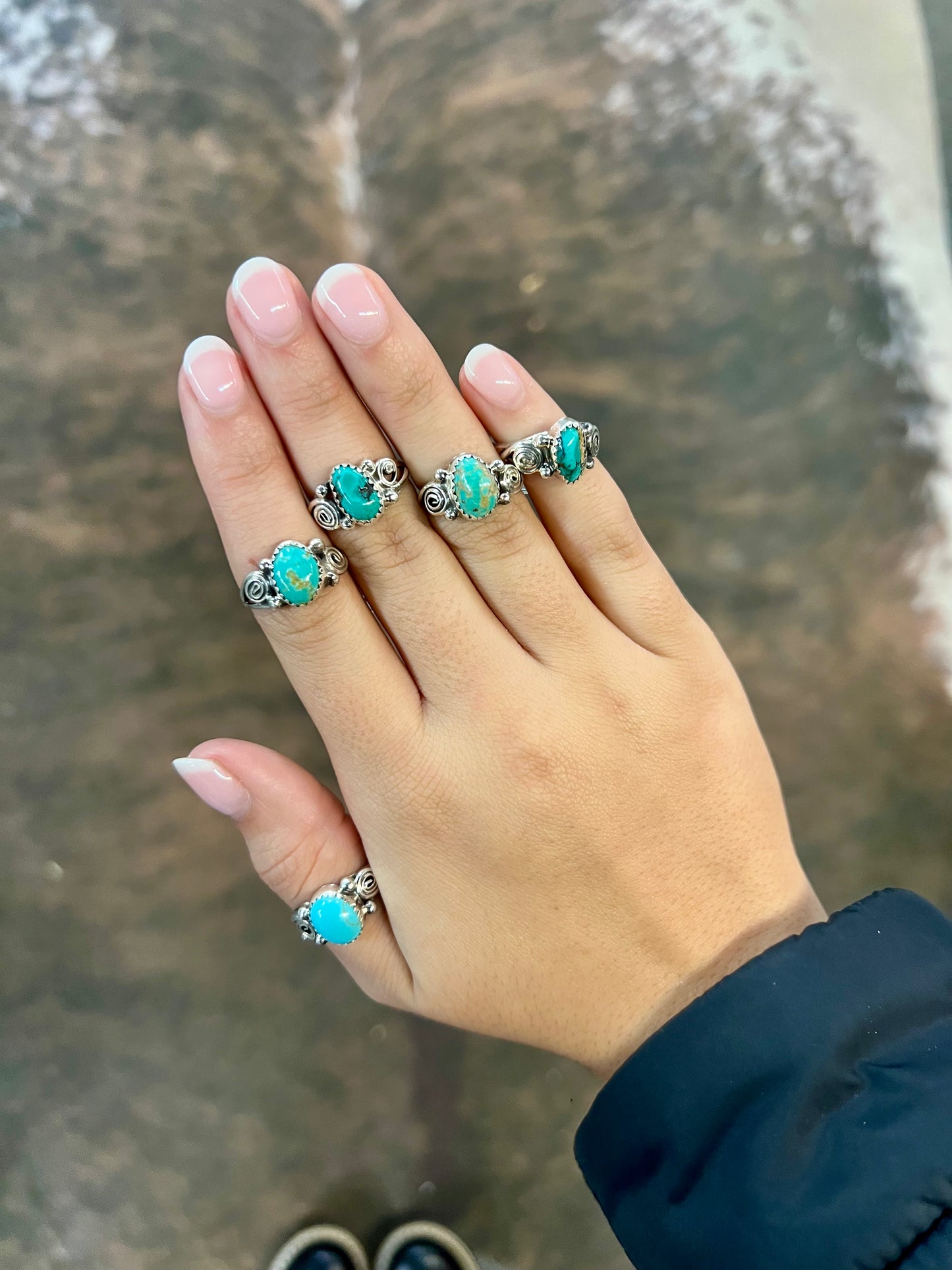 Genuine Turquoise Curly Q Sterling Silver Ring