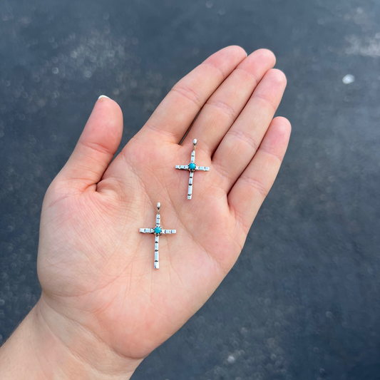 Genuine Turquoise Stud Stamped Sterling Silver Cross Pendant