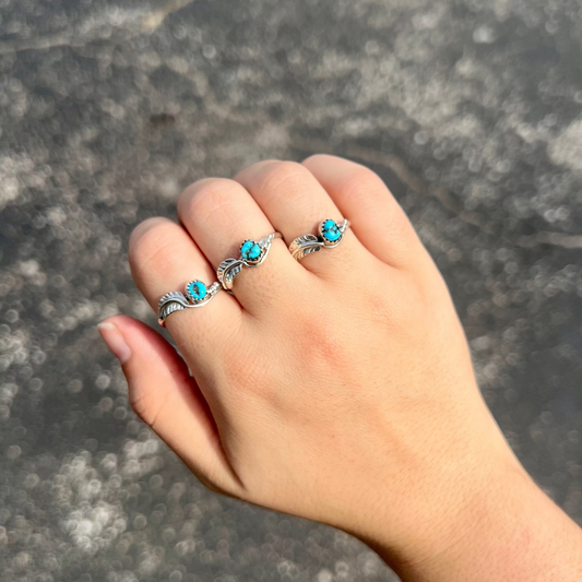 Sleeping Beauty Turquoise Feather Ring
