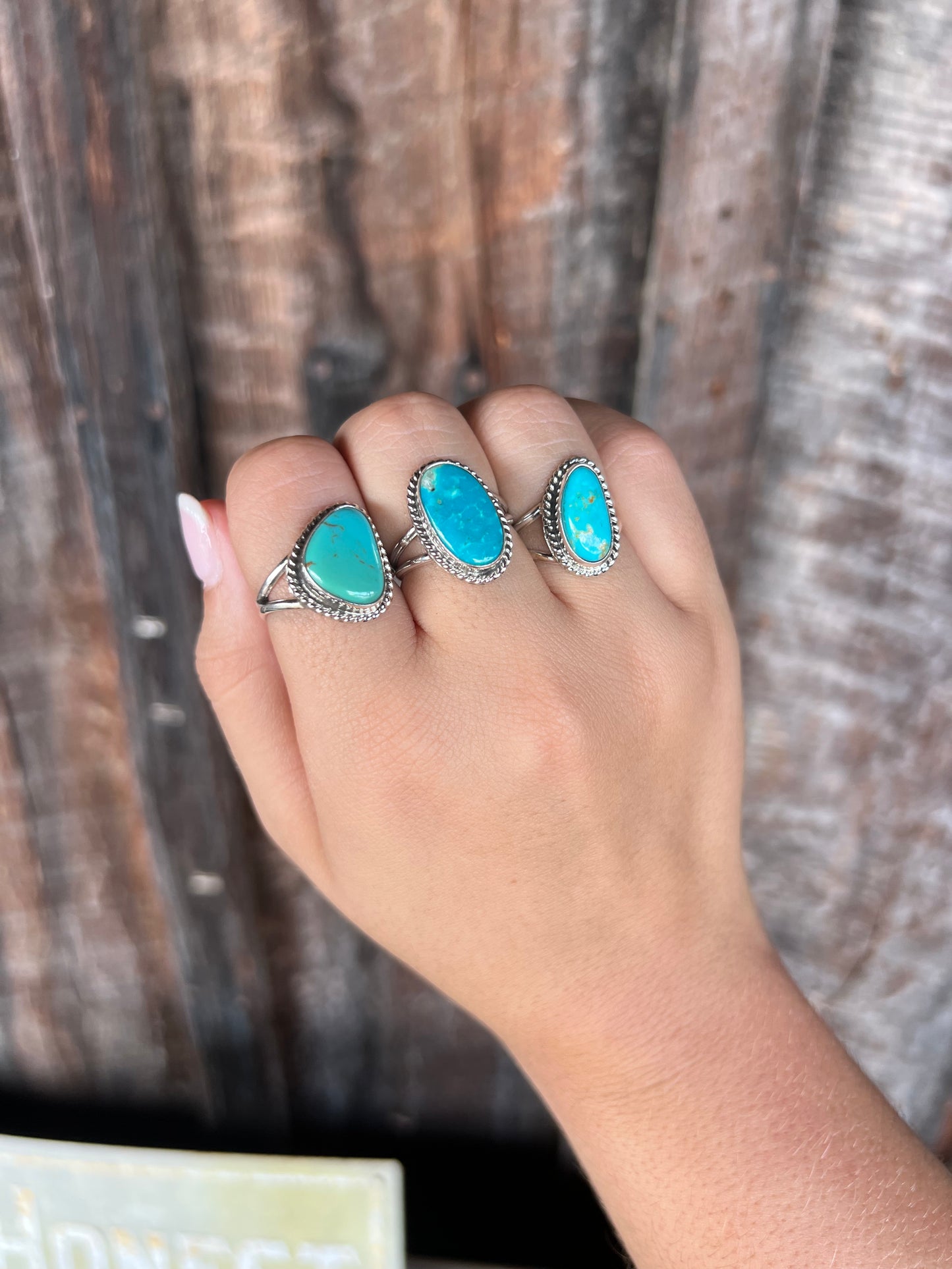 Kingman Turquoise Twisted Border Sterling Silver Ring