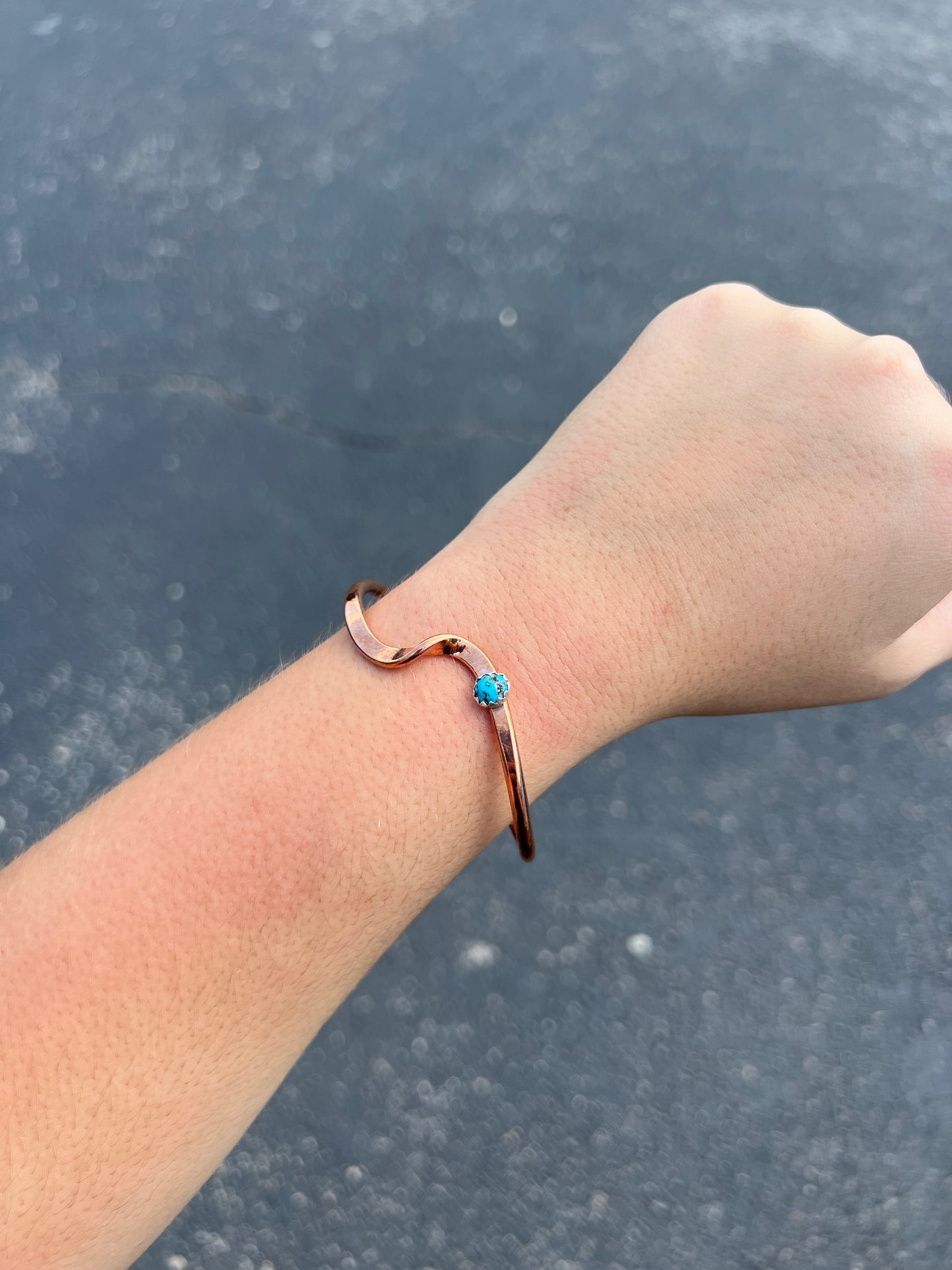 Genuine Turquoise Copper Wave Cuff Bracelet