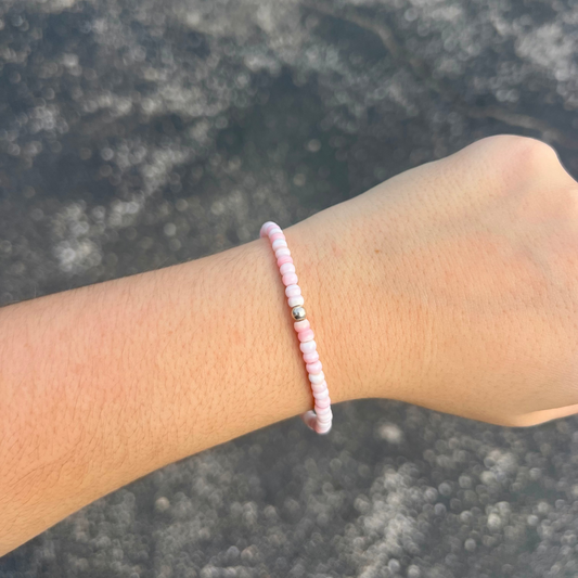 Pink Conch and Silver Bead Bracelet/Anklet