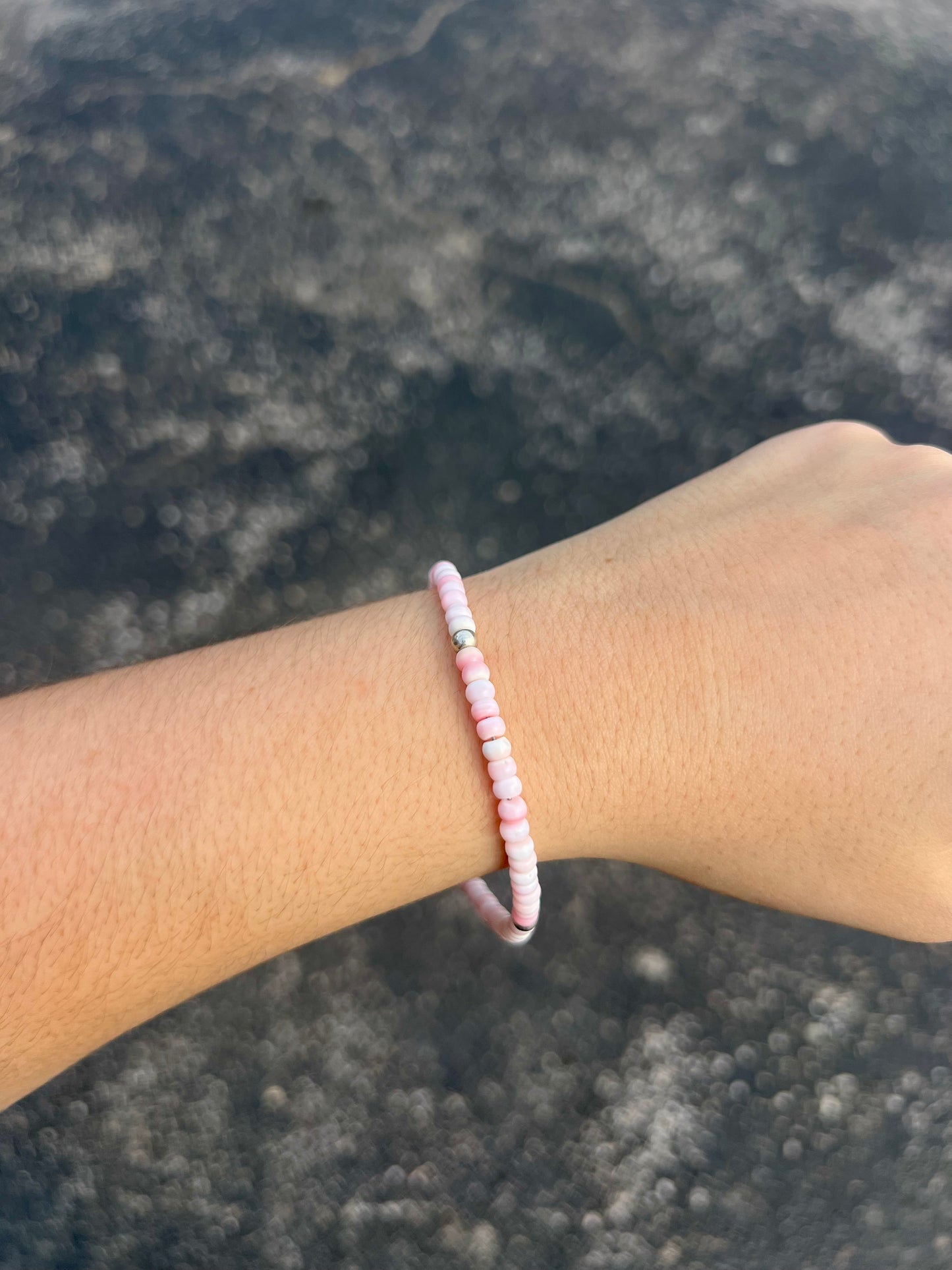 Pink Conch and Silver Bead Bracelet/Anklet