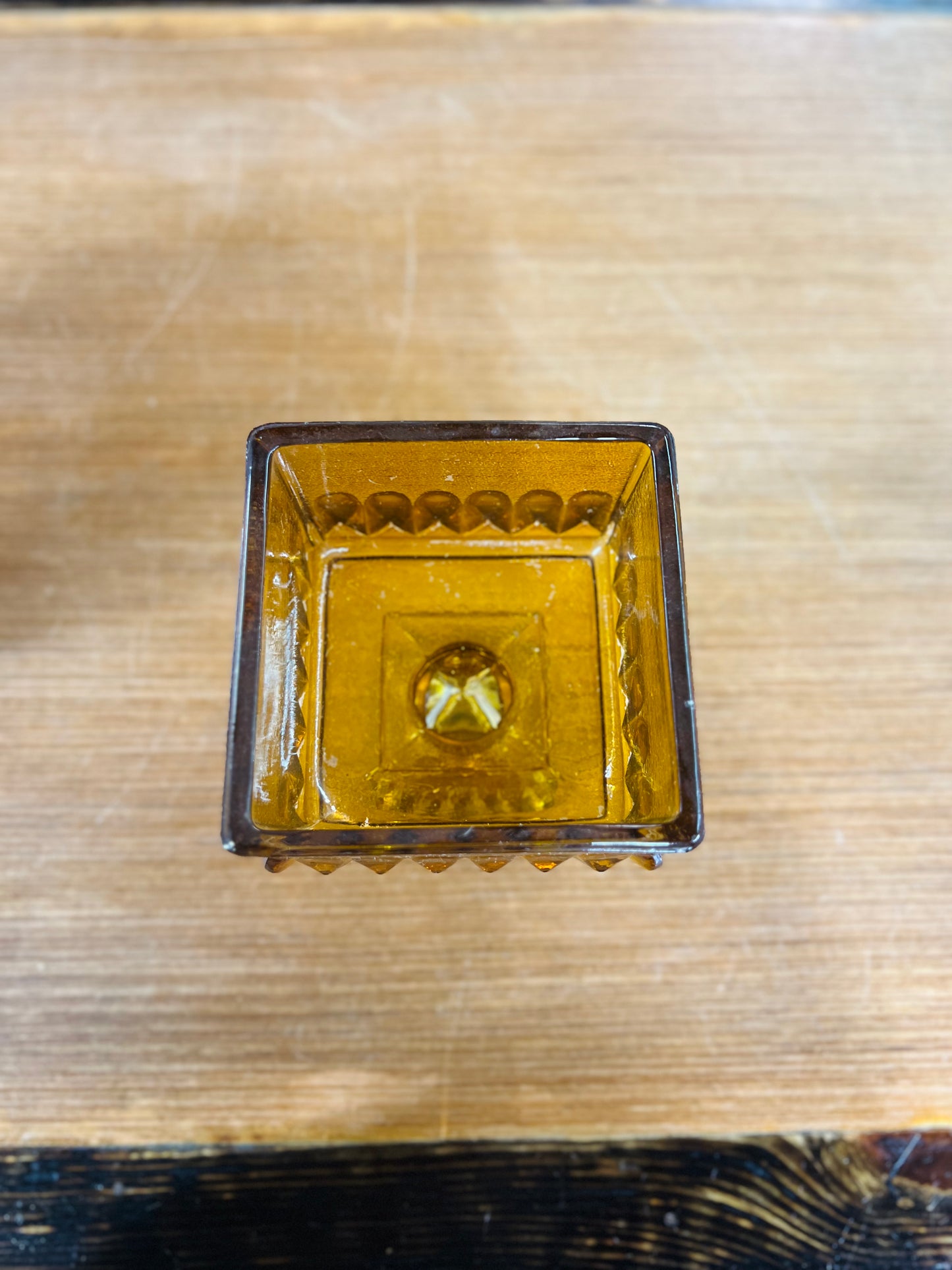 Vintage Amber Square Dish on Pedestal