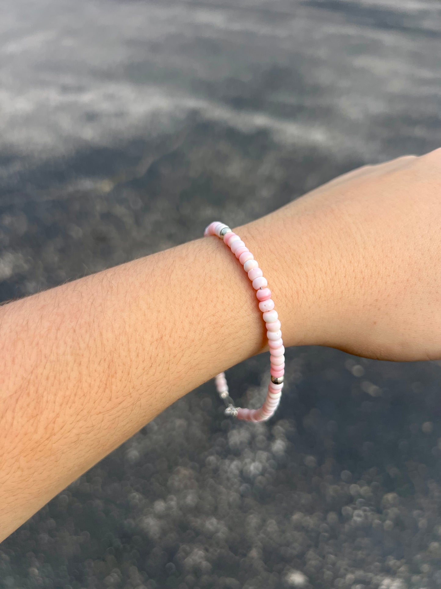 Pink Conch and Silver Bead Bracelet/Anklet