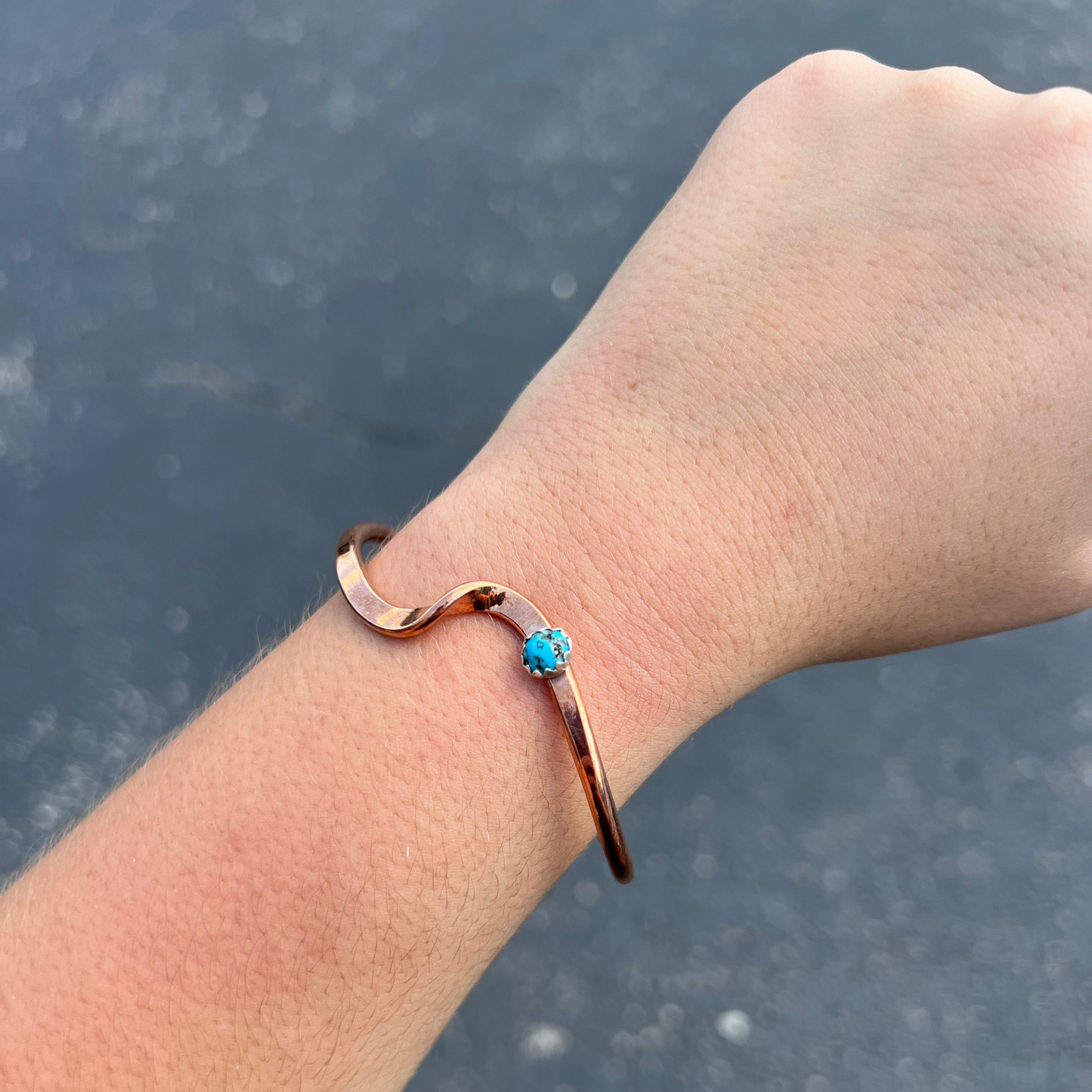 Genuine Turquoise Copper Wave Cuff Bracelet