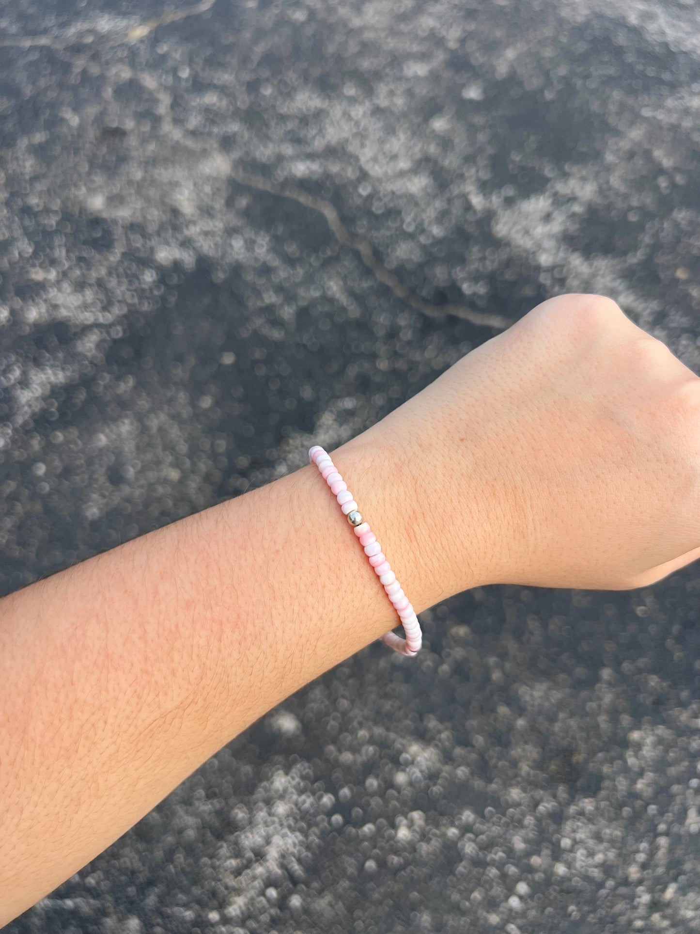 Pink Conch and Silver Bead Bracelet/Anklet