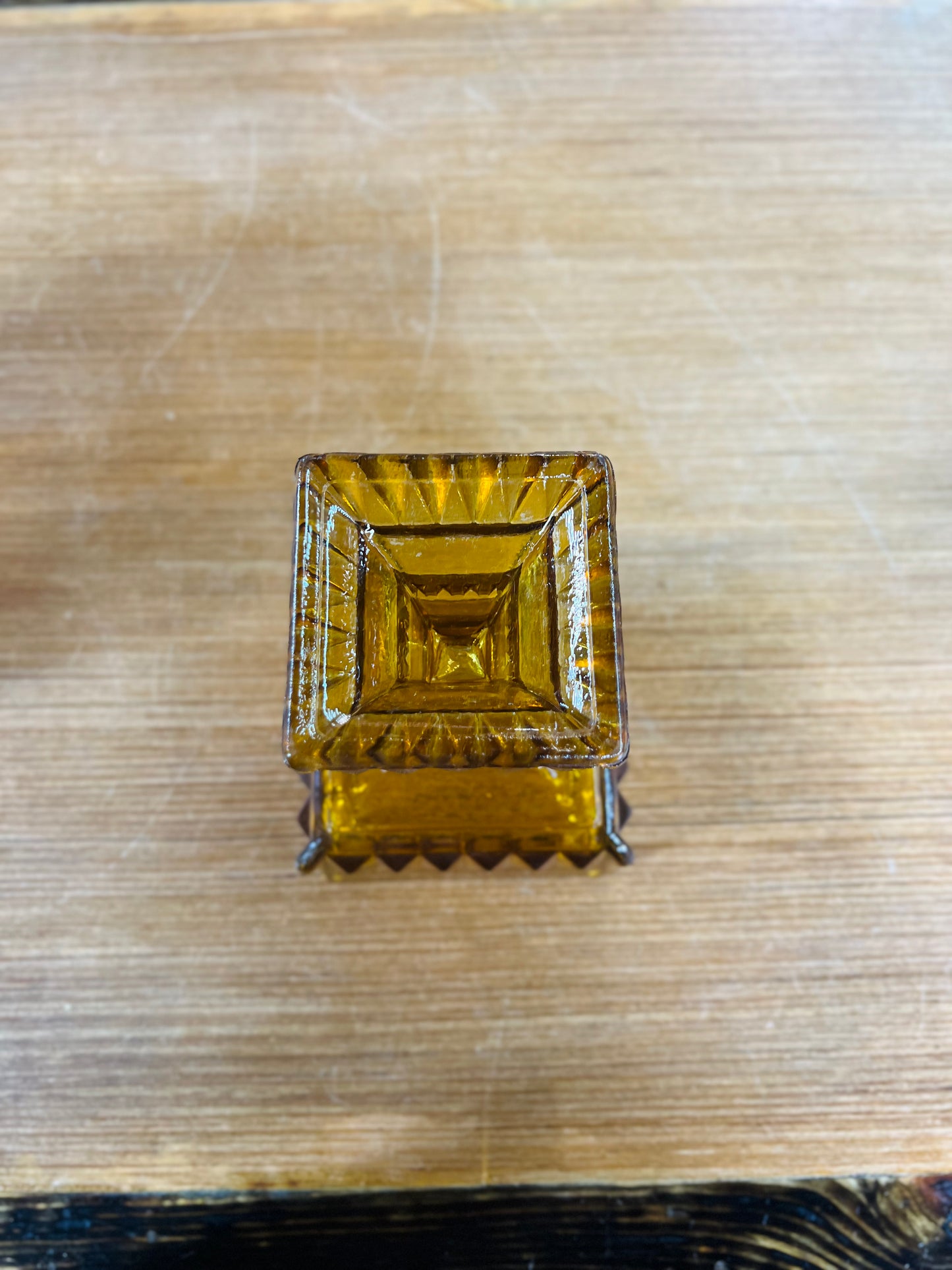 Vintage Amber Square Dish on Pedestal