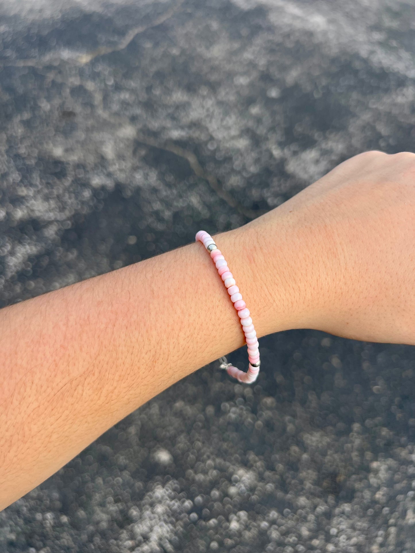 Pink Conch and Silver Bead Bracelet/Anklet