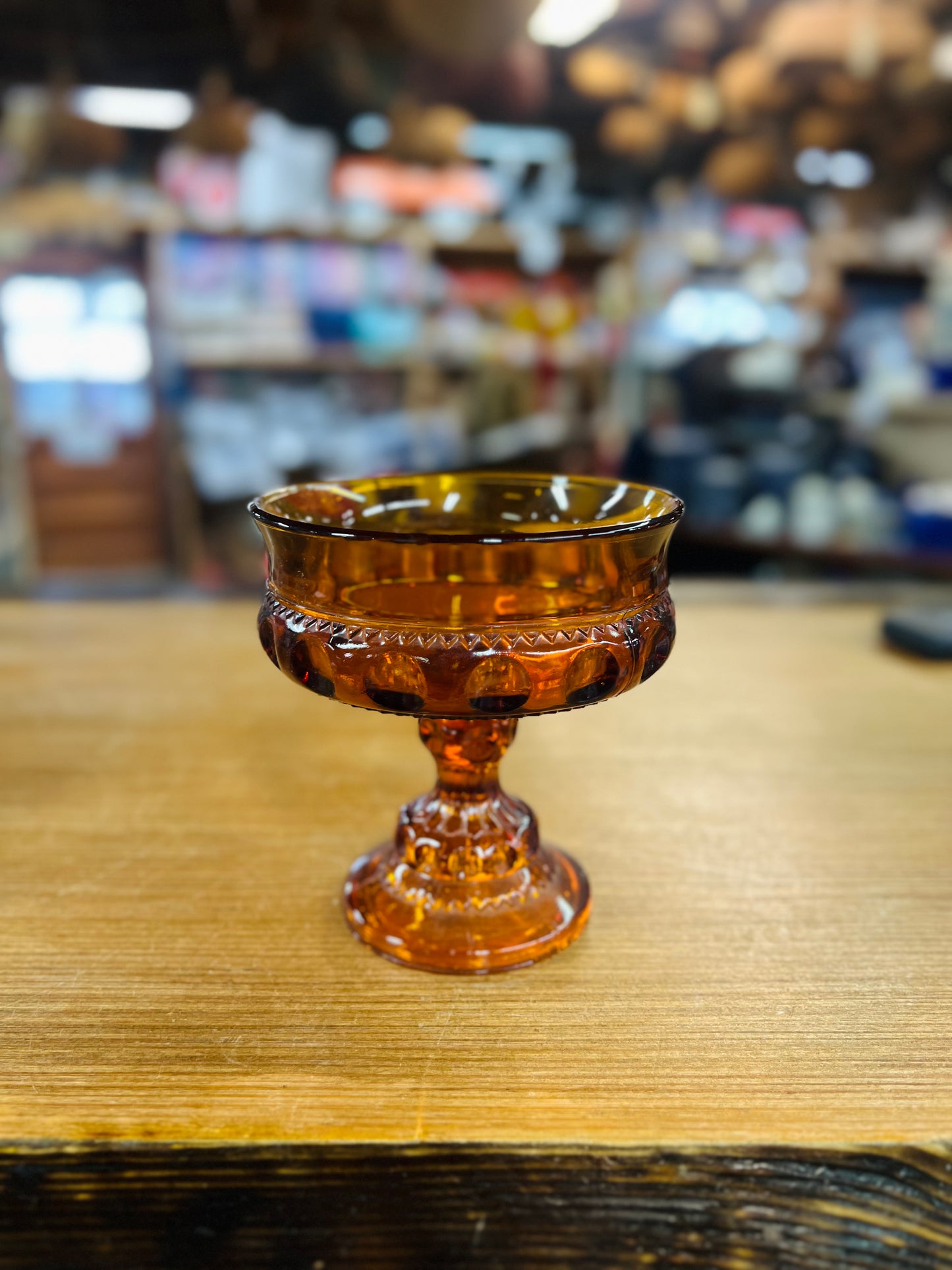 Vintage Indiana Glass Amber Kings Crown Thumbprint Pedestal Candy Dish