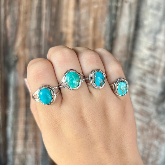 Genuine Bisbee Turquoise Sterling Silver Oval Scallop Ring