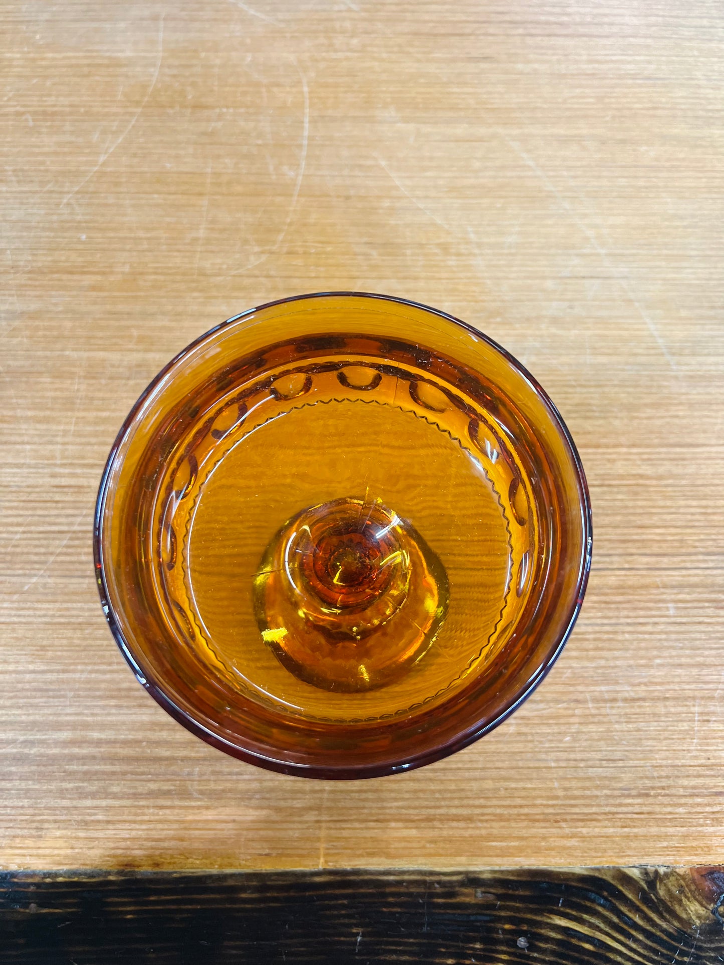 Vintage Indiana Glass Amber Kings Crown Thumbprint Pedestal Candy Dish