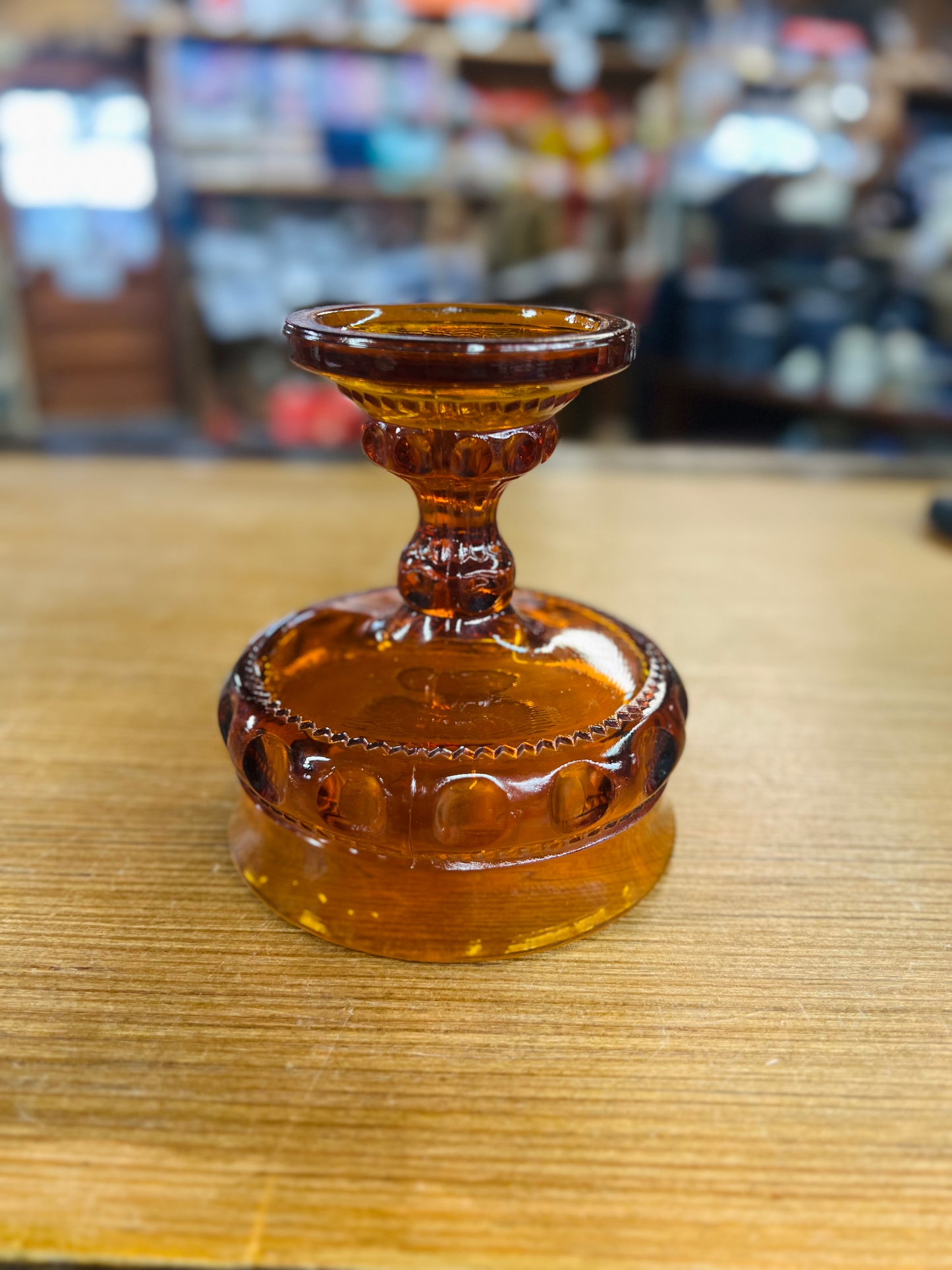 Vintage Indiana Glass Amber Kings Crown Thumbprint Pedestal Candy Dish