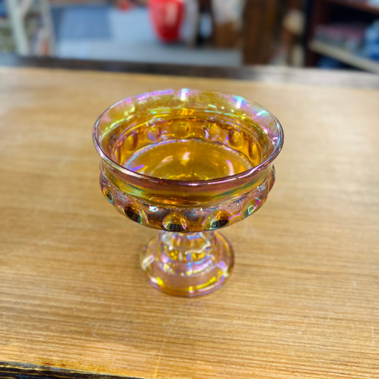 Vintage Indiana Glass Carnival Glass Kings Crown Thumbprint Pedestal Candy Dish