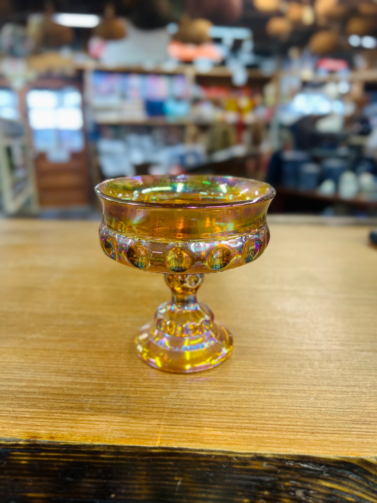 Vintage Indiana Glass Carnival Glass Kings Crown Thumbprint Pedestal Candy Dish