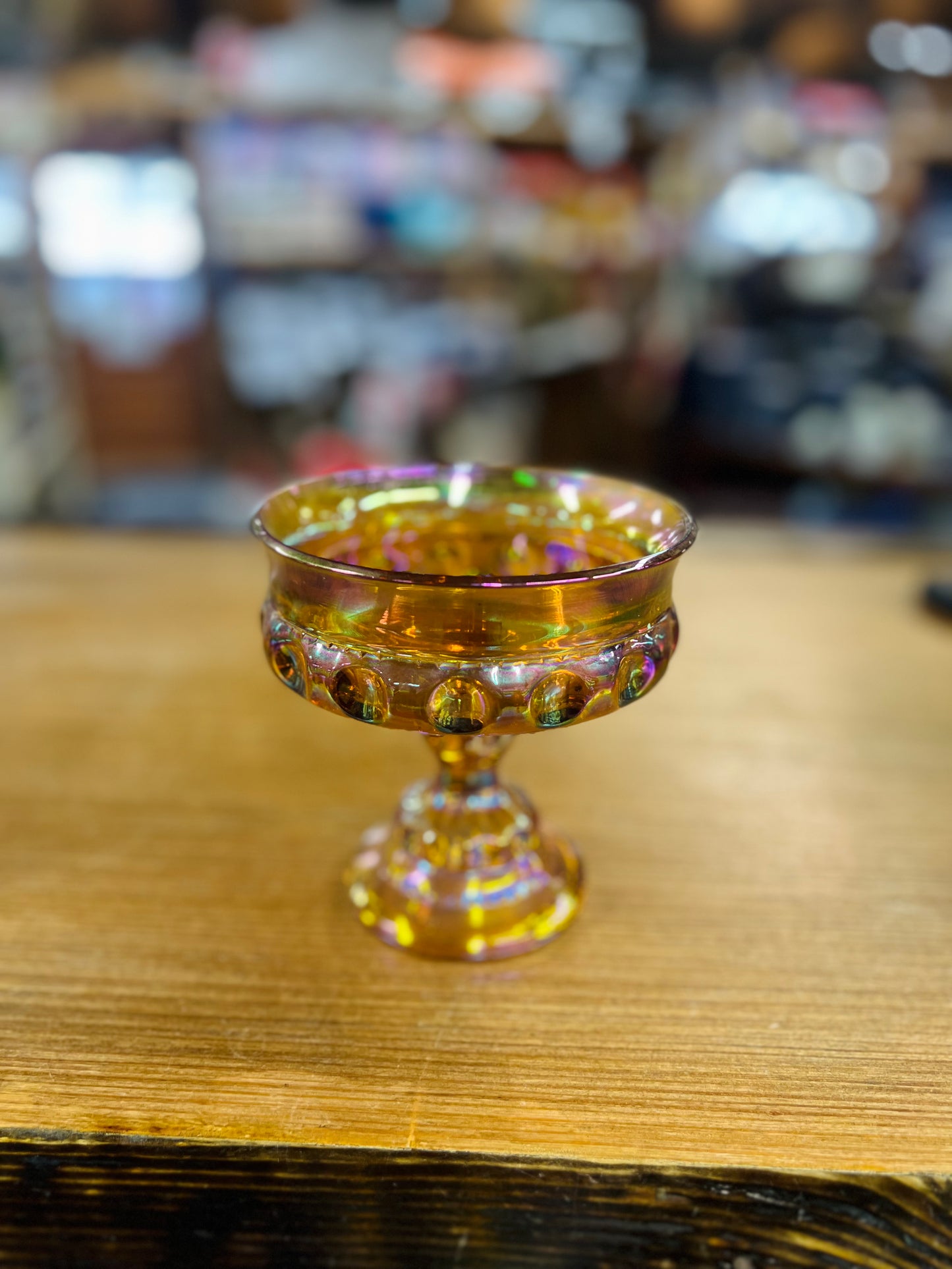 Vintage Indiana Glass Carnival Glass Kings Crown Thumbprint Pedestal Candy Dish