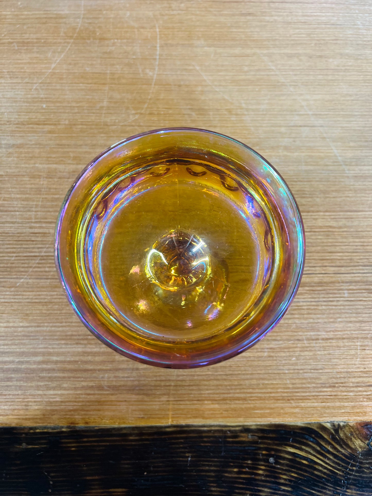 Vintage Indiana Glass Carnival Glass Kings Crown Thumbprint Pedestal Candy Dish