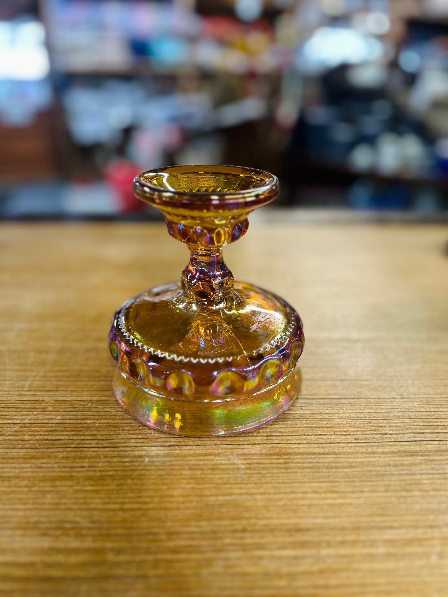 Vintage Indiana Glass Carnival Glass Kings Crown Thumbprint Pedestal Candy Dish