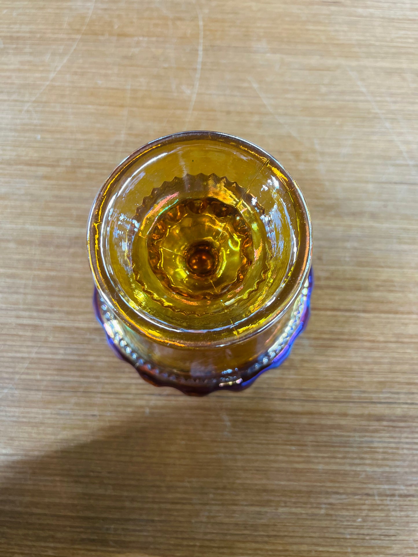 Vintage Indiana Glass Carnival Glass Kings Crown Thumbprint Pedestal Candy Dish