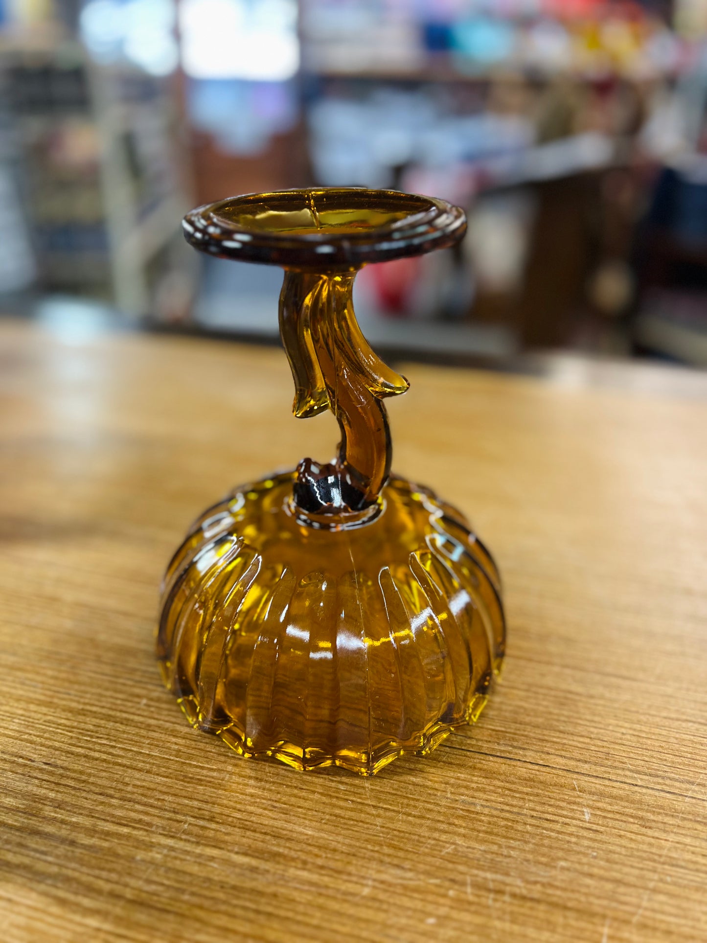 Vintage Indiana Glass Amber 1960s Pedestal Bowl Lotus Flower